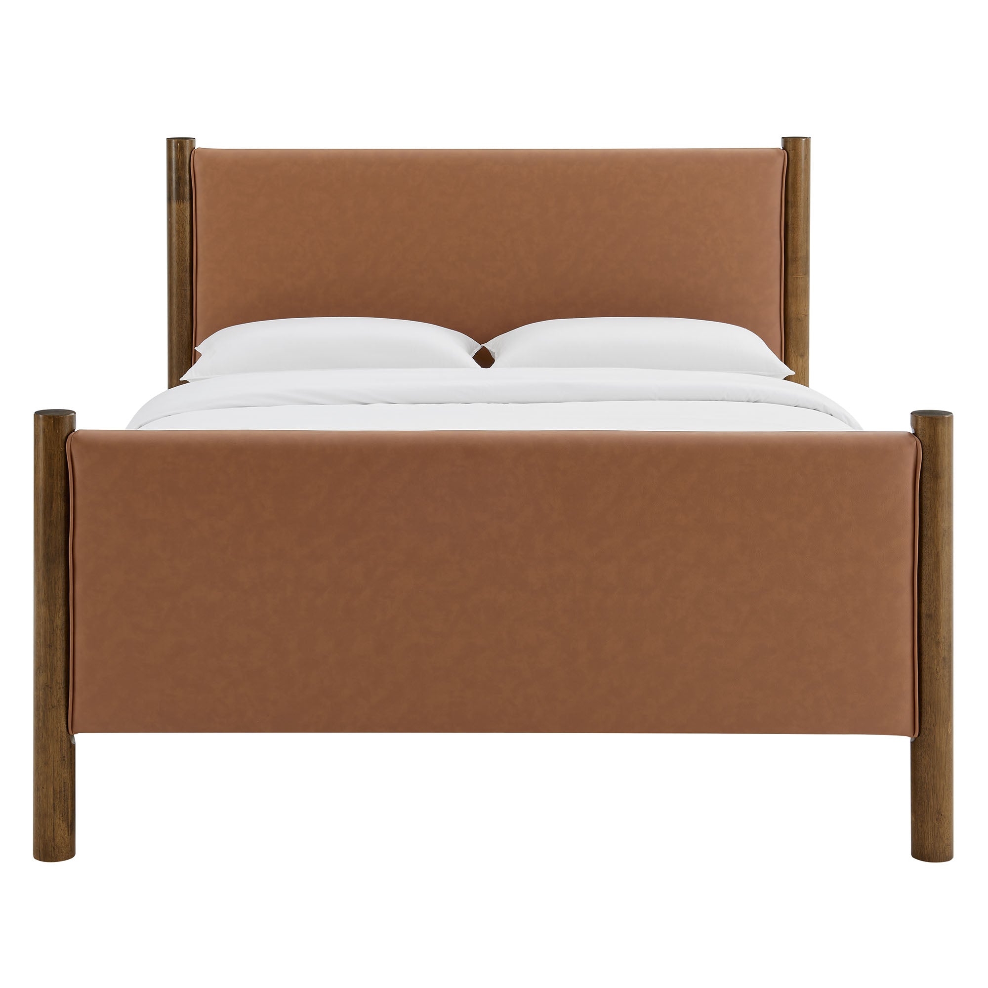 Maven King Size Vegan Leather Upholstered Platform Bed, Tan Walnut