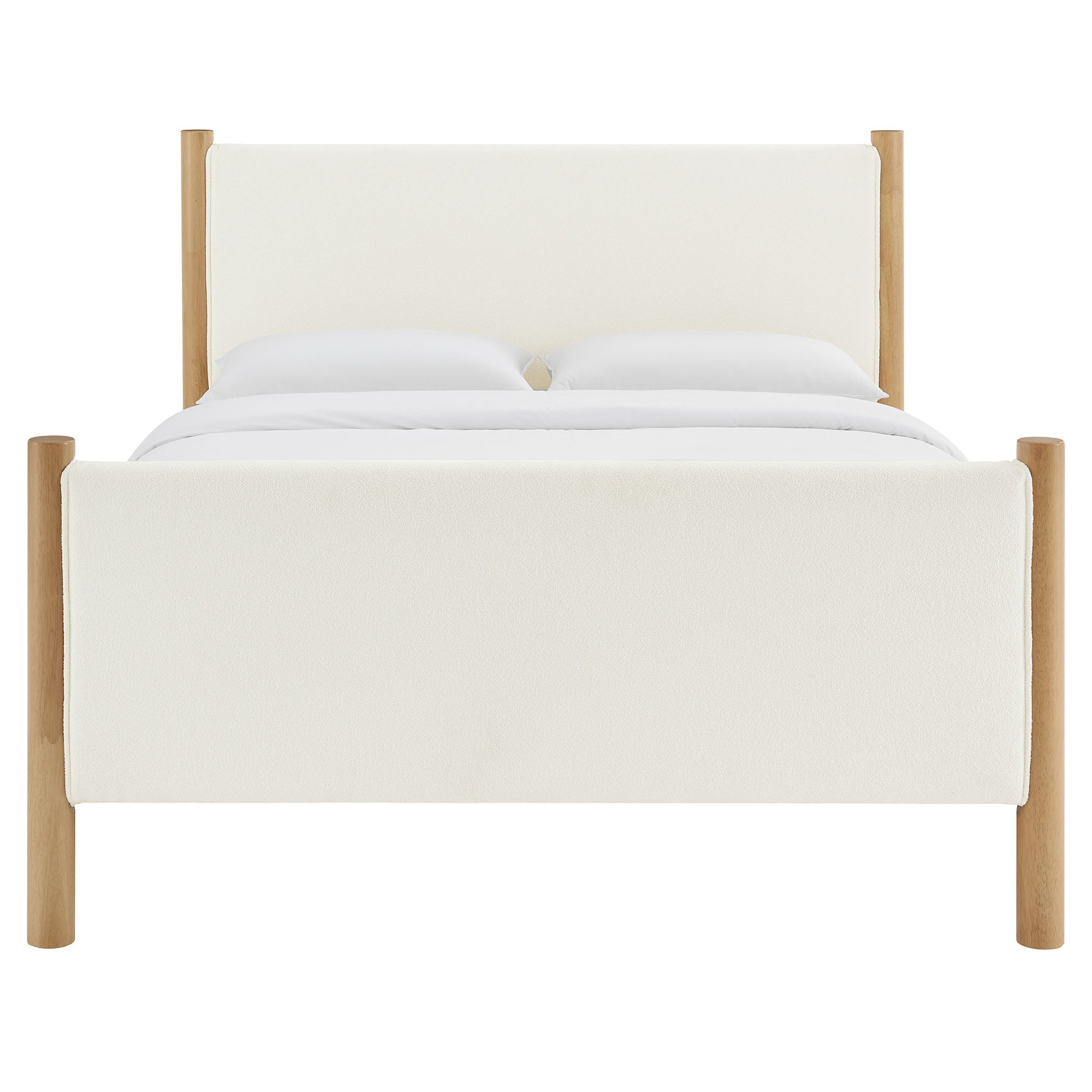 Maven King Size Boucle Upholstered Platform Bed, Feather Oak