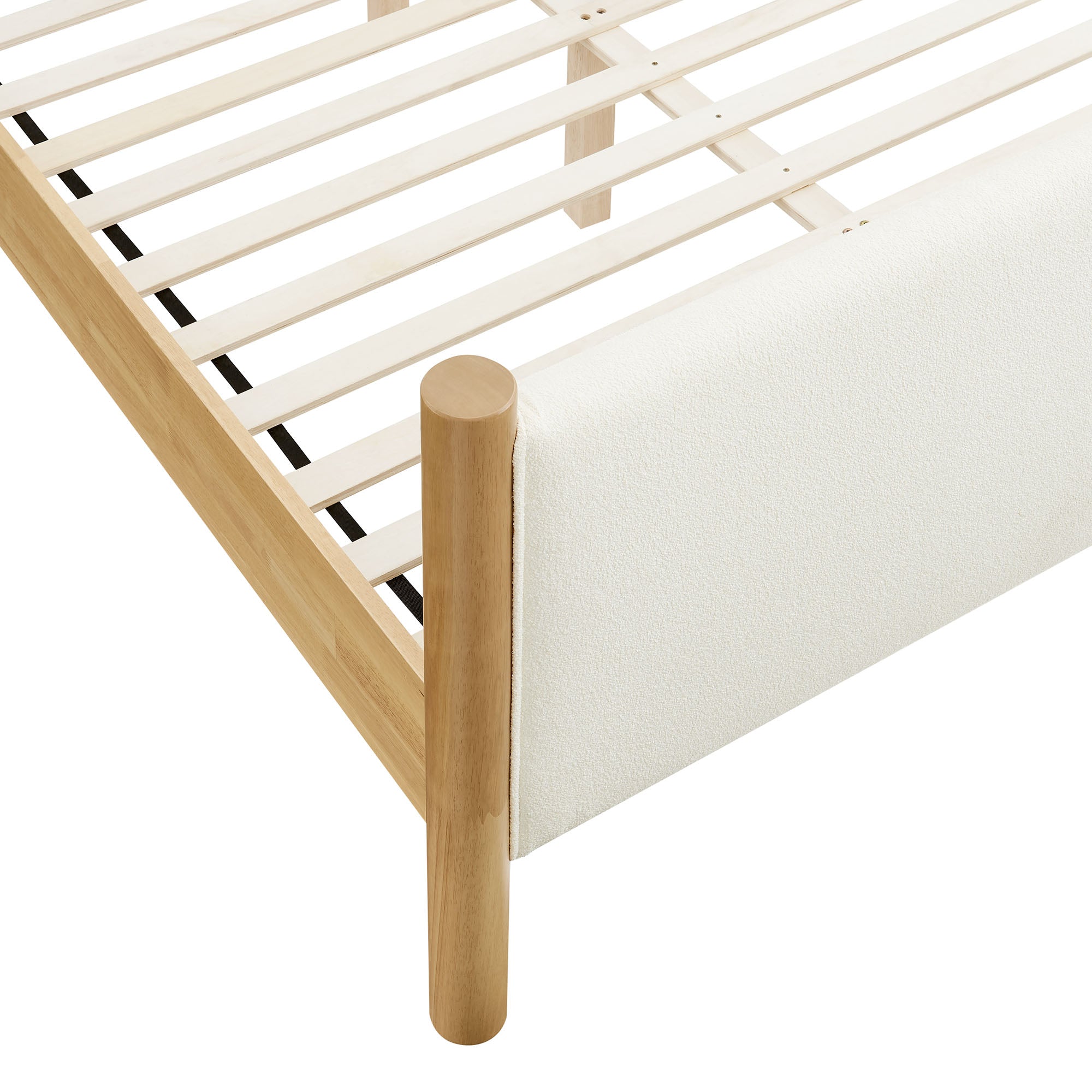 Maven King Size Boucle Upholstered Platform Bed, Feather Oak