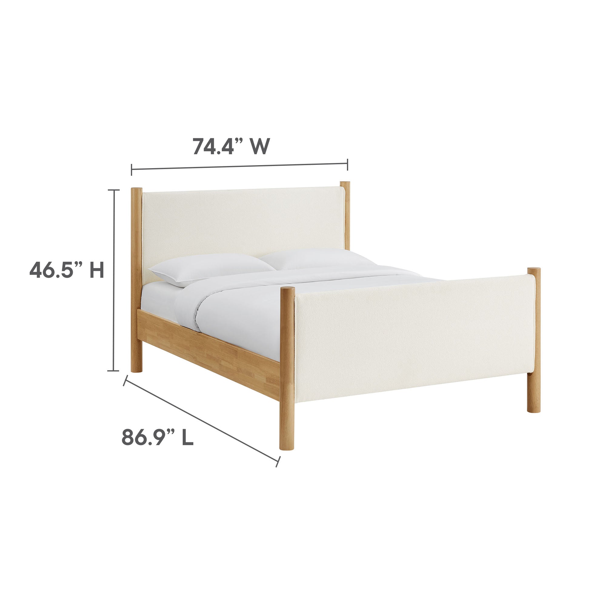 Maven King Size Boucle Upholstered Platform Bed, Feather Oak