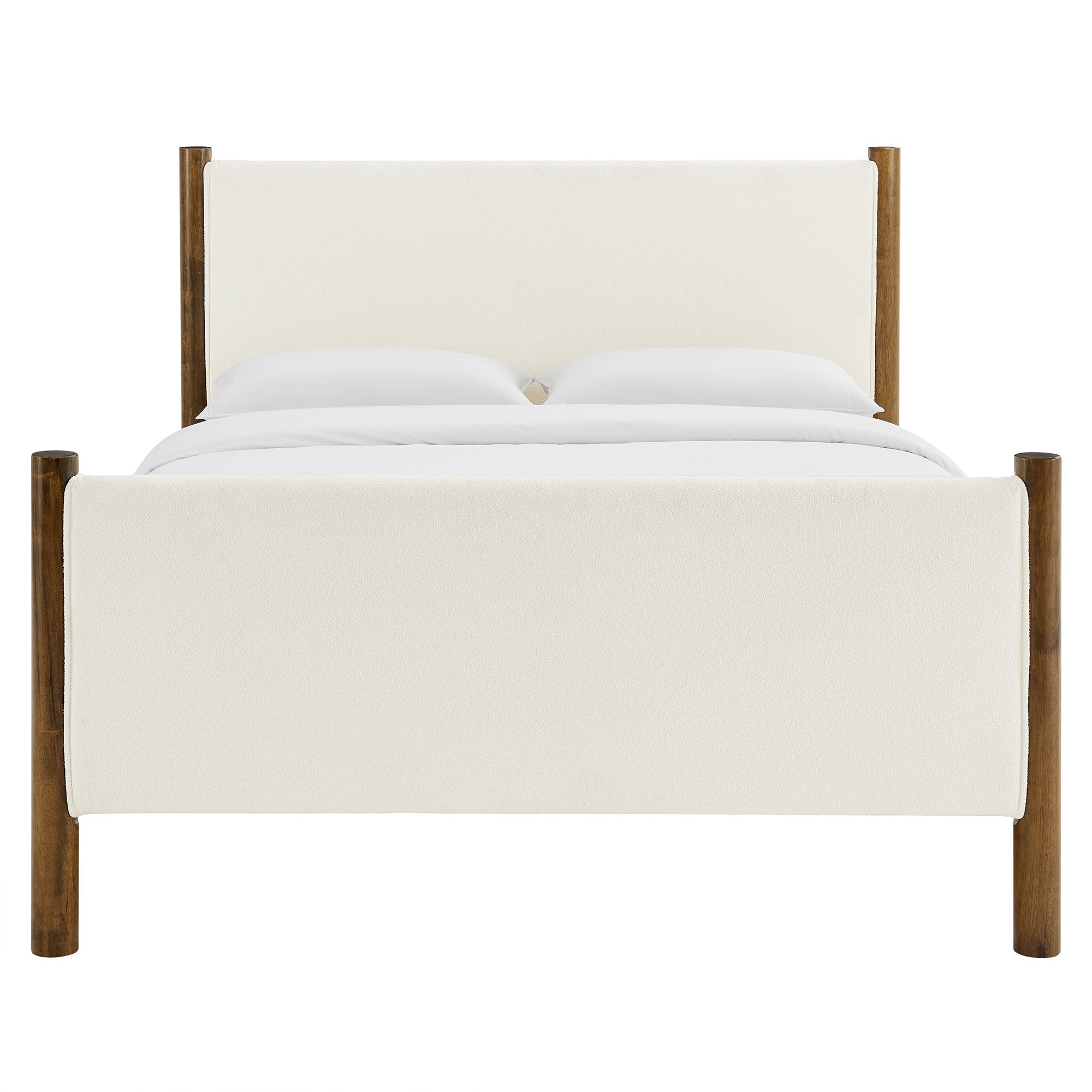 Maven King Size Boucle Upholstered Platform Bed, Feather Walnut