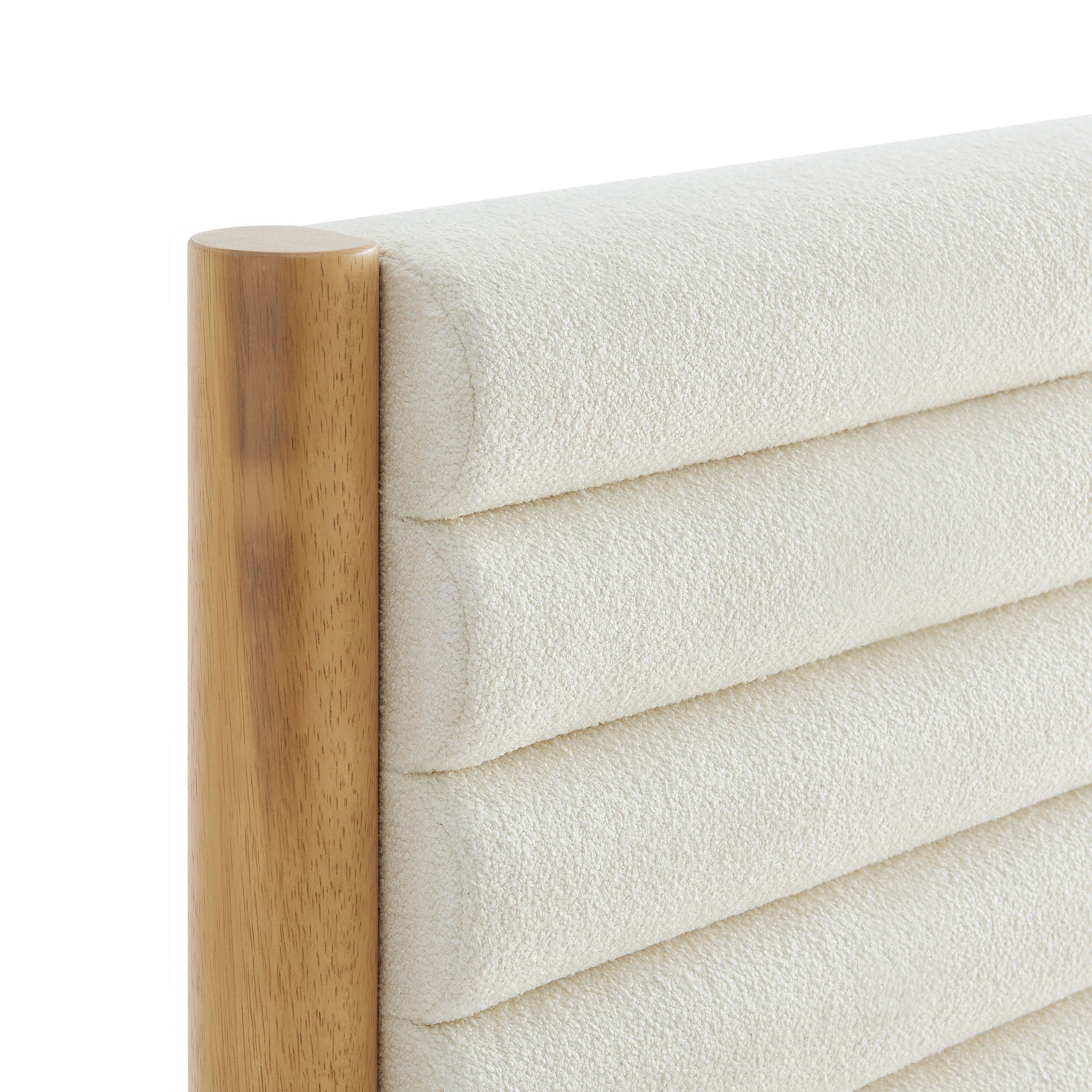 Olea Channel Tufted Boucle Solid Wood Twin Platform Bed, Feather Oak
