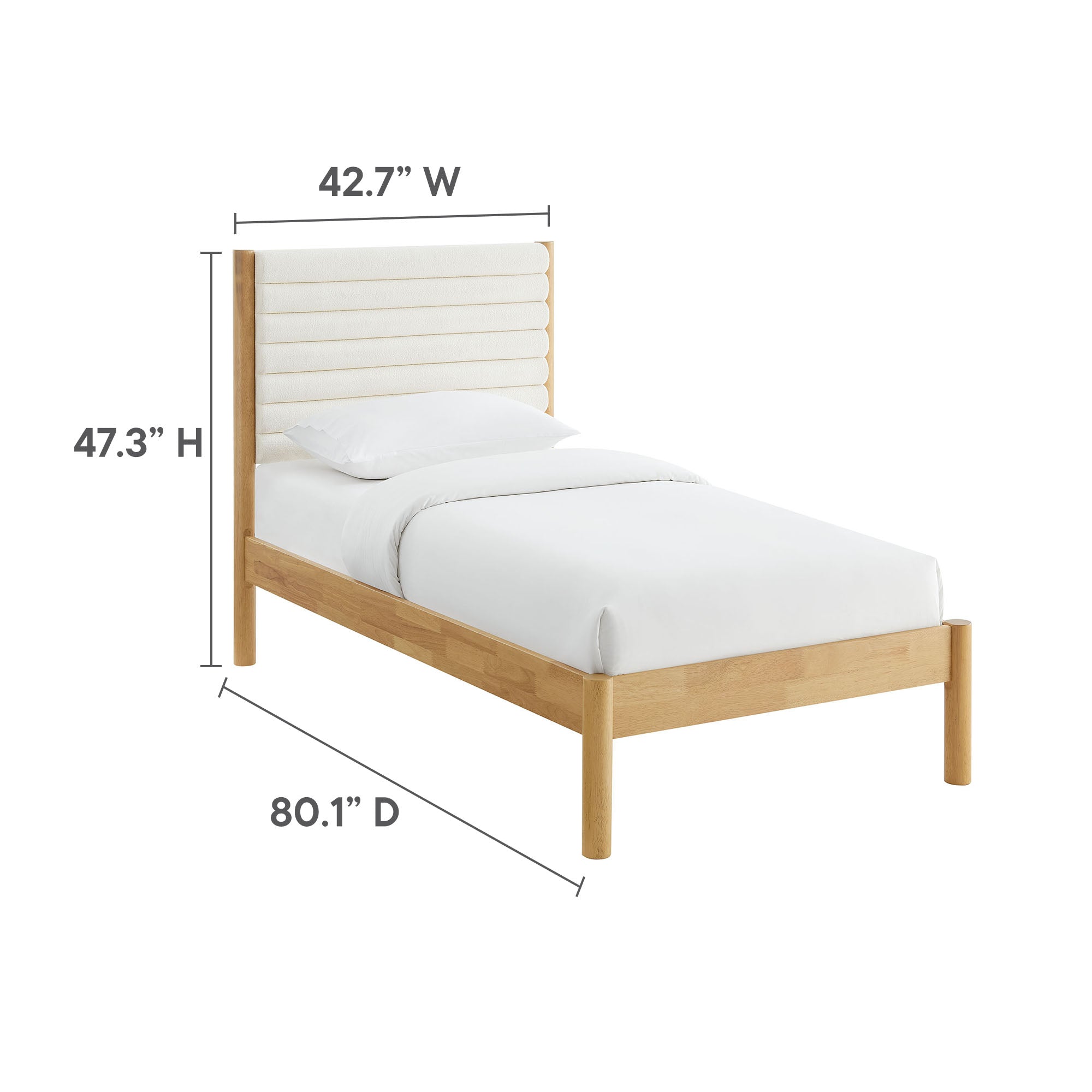 Olea Channel Tufted Boucle Solid Wood Twin Platform Bed, Feather Oak