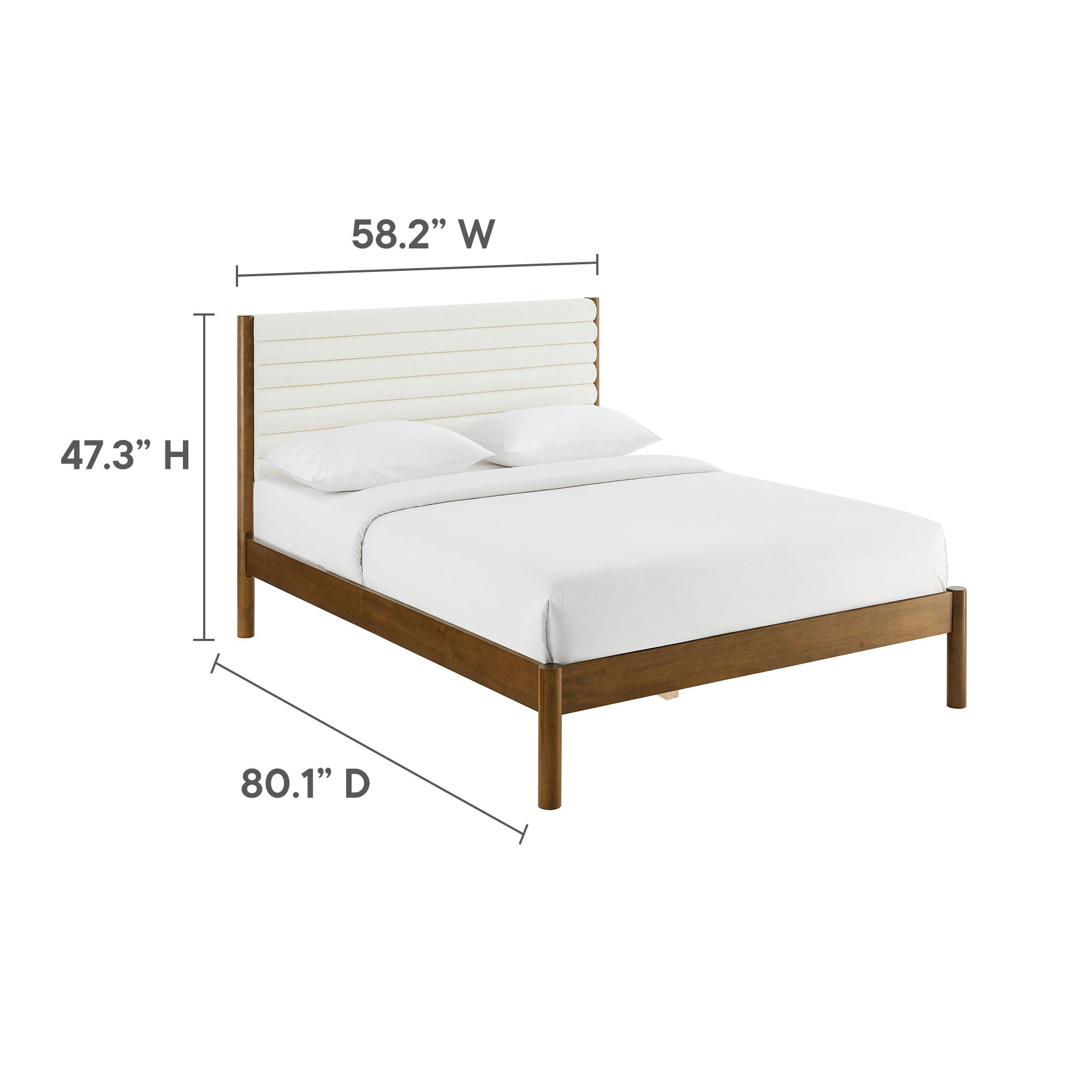 Olea Channel Tufted Boucle Solid Wood Full Platform Bed, Feather Walnut