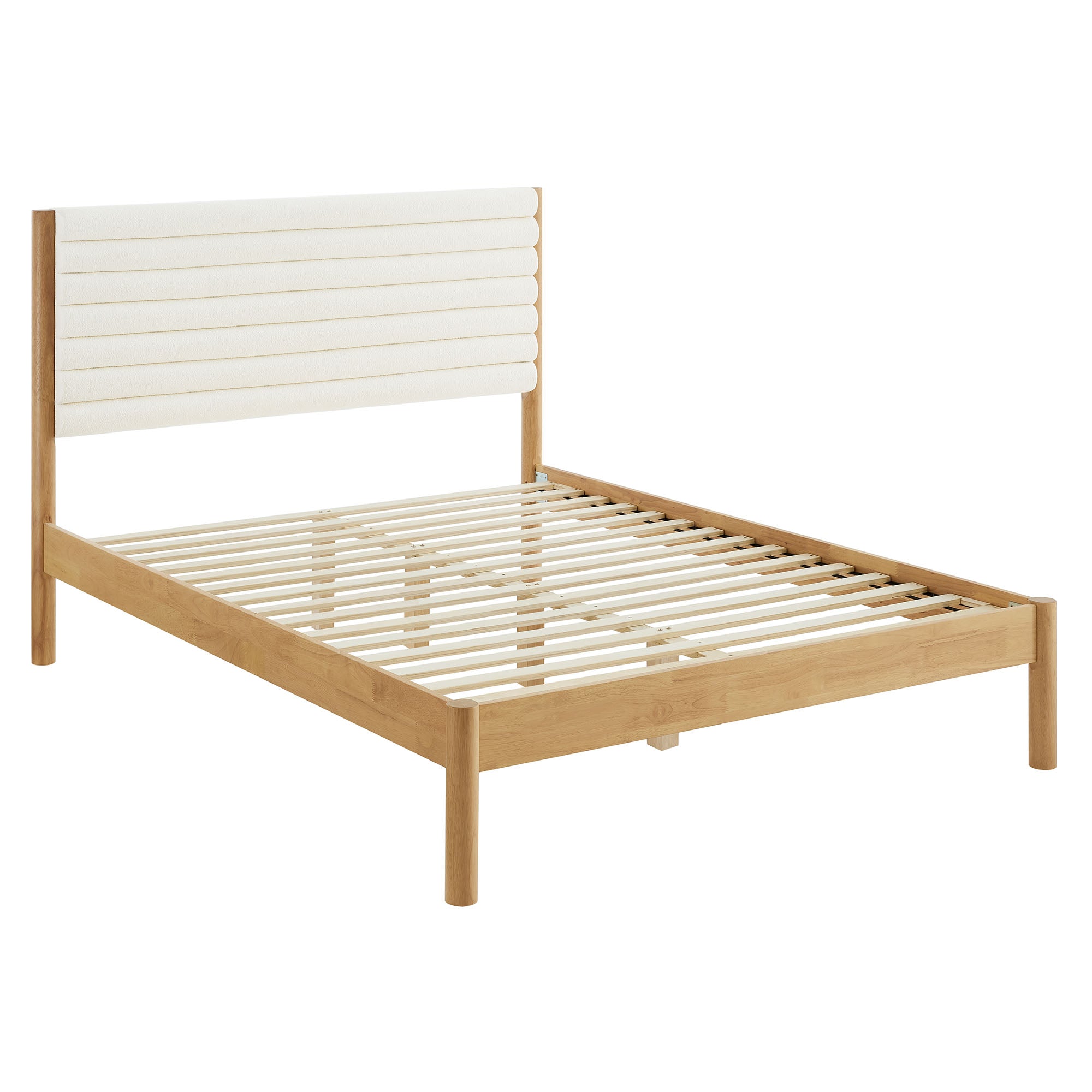 Olea Channel Tufted Boucle Solid Wood King Platform Bed, Feather Oak