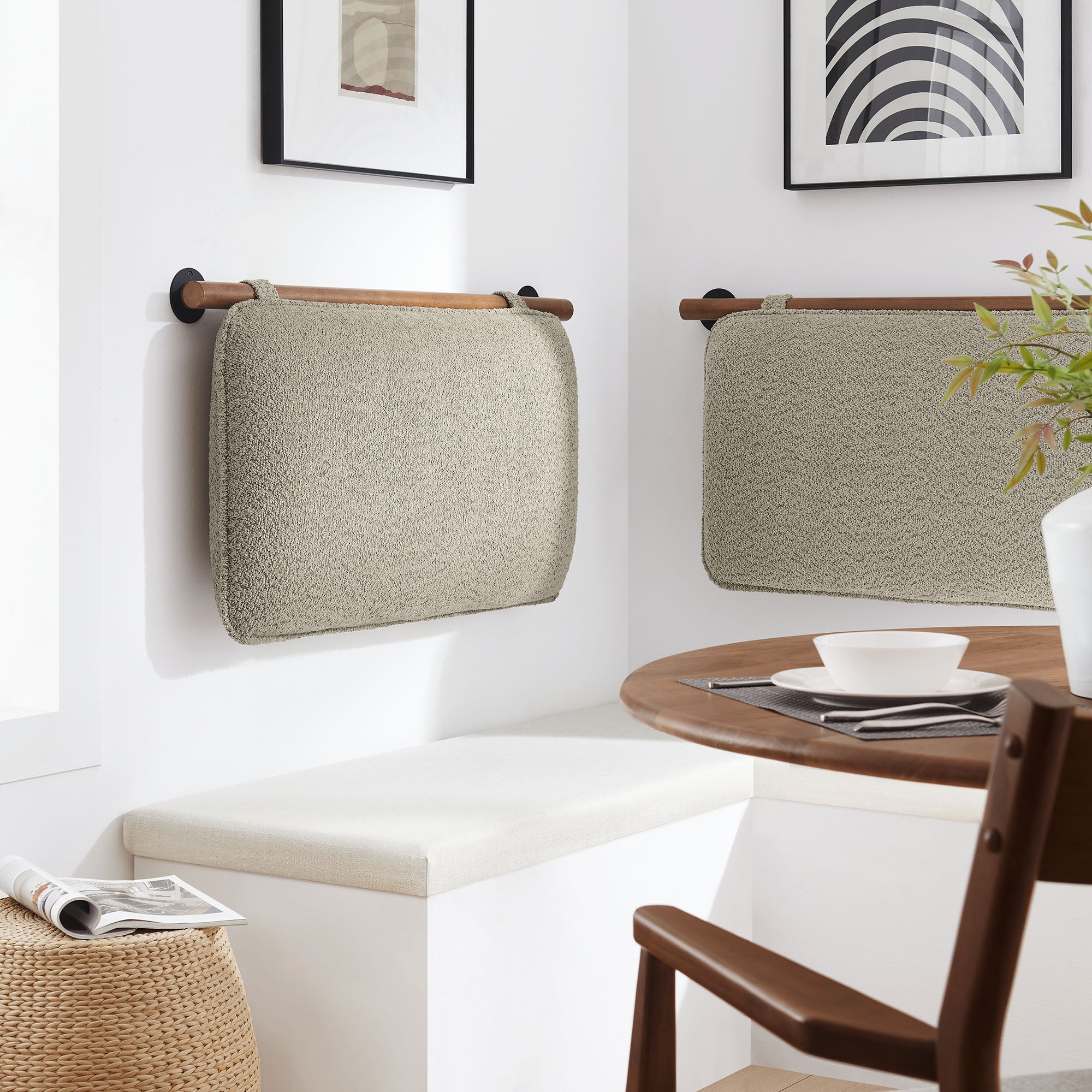 Anela Wall-Mounted Chenille Upholstered Twin Headboard, Oat Walnut