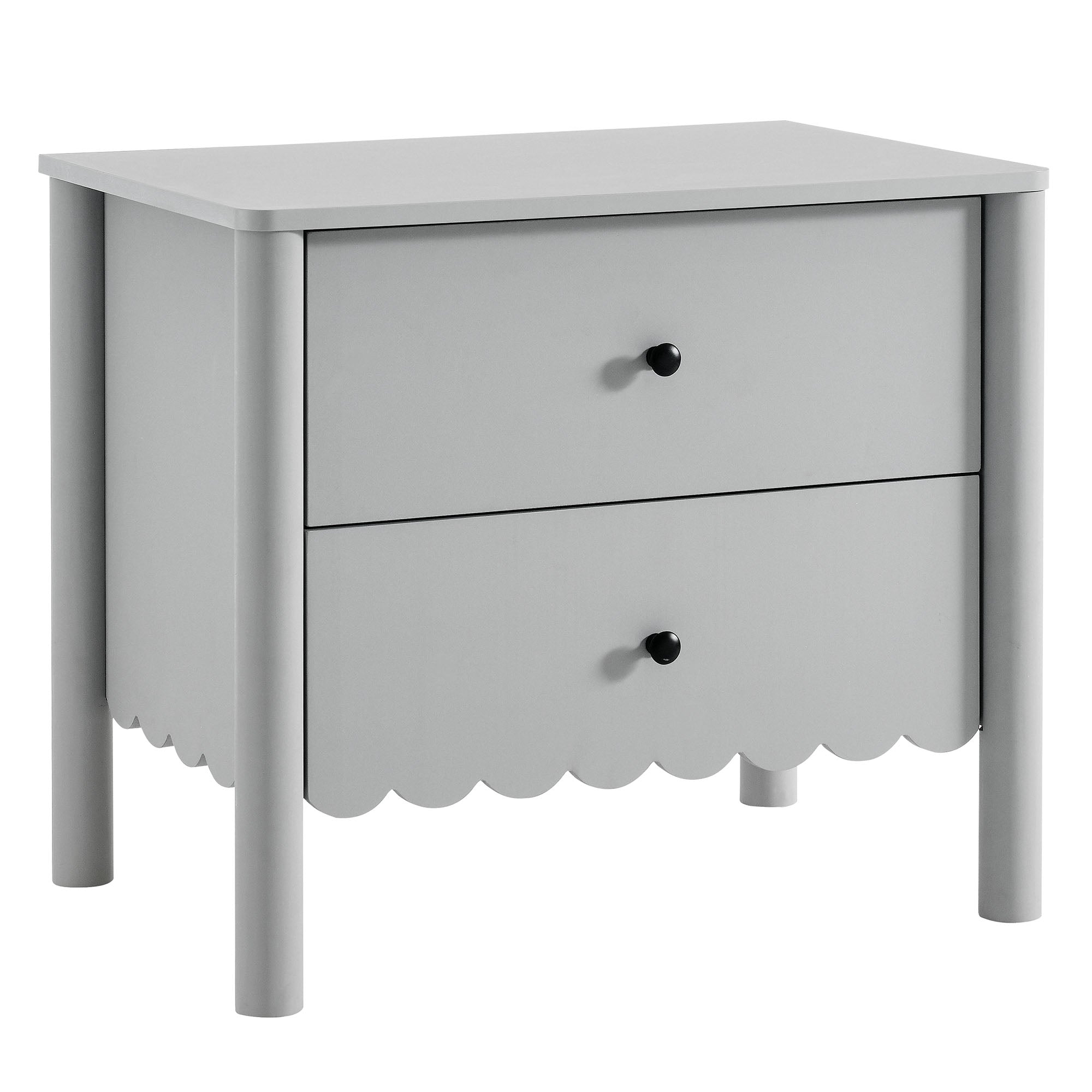 Emmeline Scalloped 2-Drawer Nightstand, Light Gray