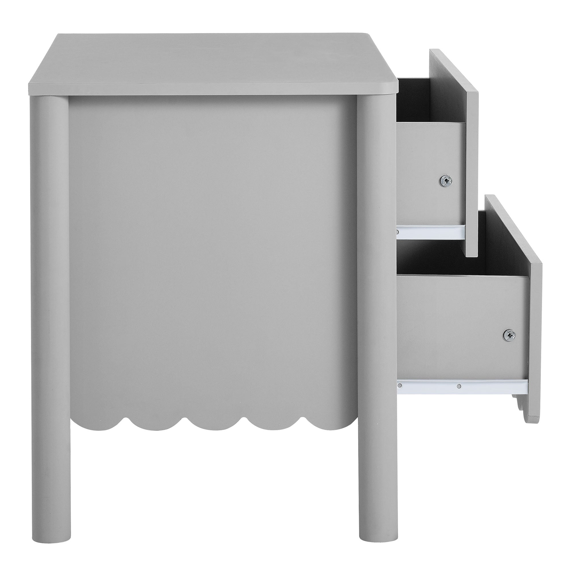 Emmeline Scalloped 2-Drawer Nightstand, Light Gray