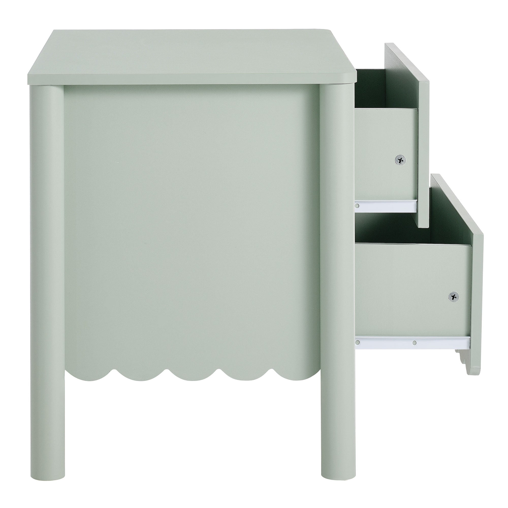 Emmeline Scalloped 2-Drawer Nightstand, Sage
