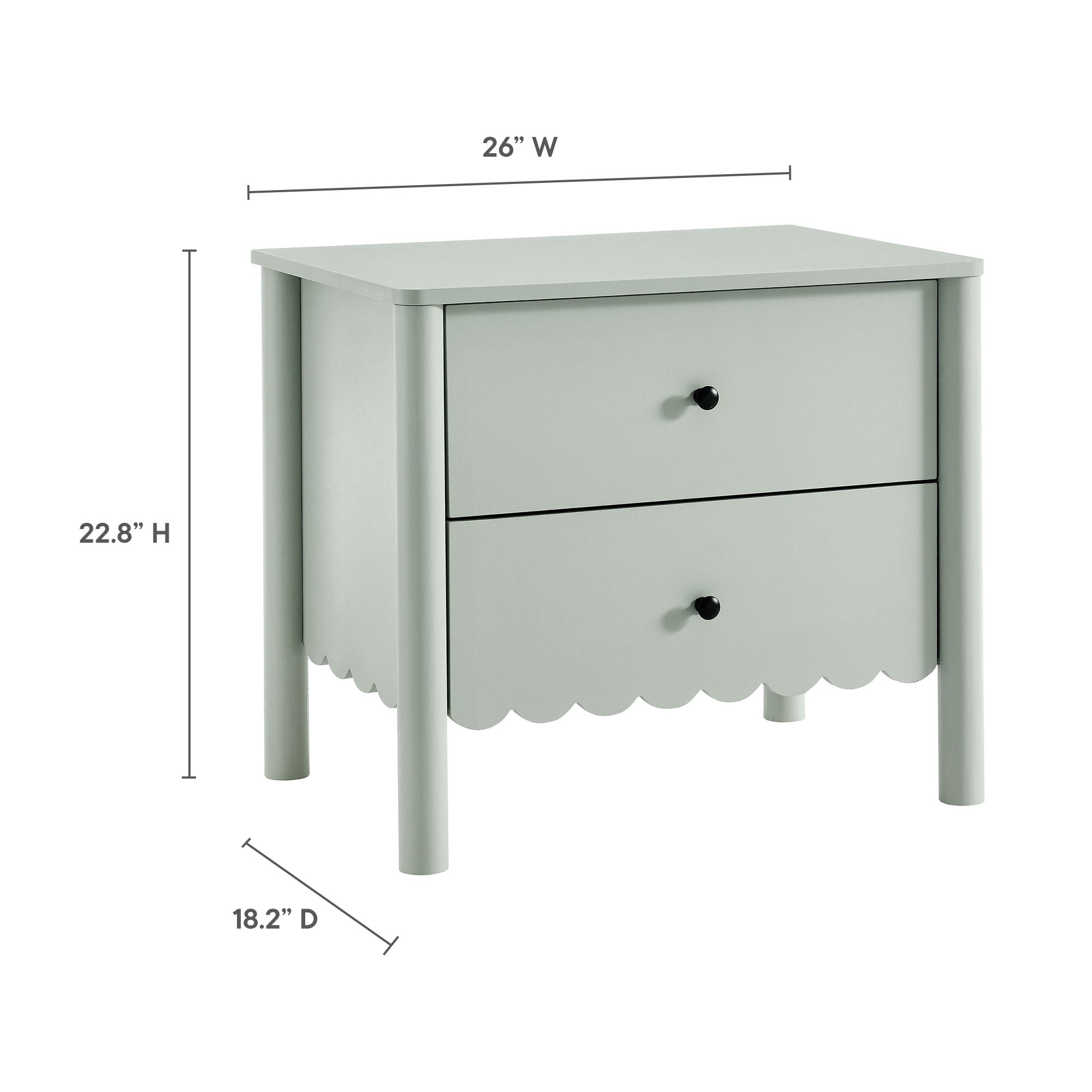 Emmeline Scalloped 2-Drawer Nightstand, Sage