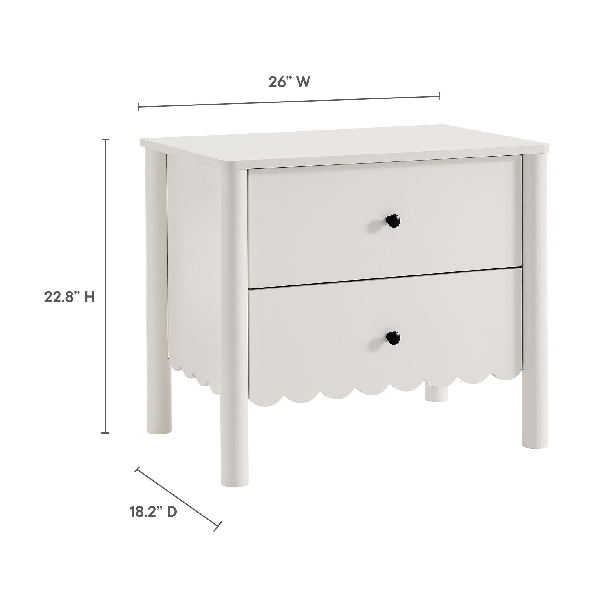 Emmeline Scalloped 2-Drawer Nightstand, White