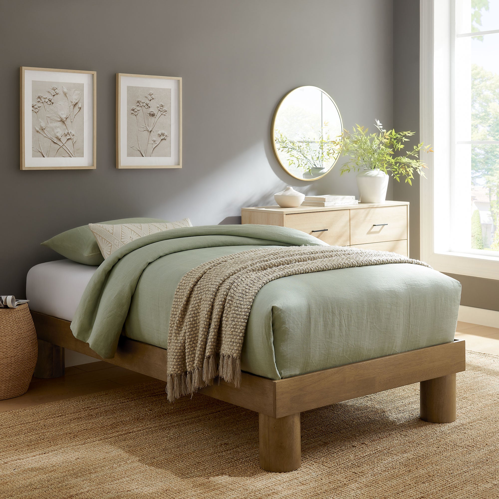 Runa Wood Twin Platform Bed, French Oak