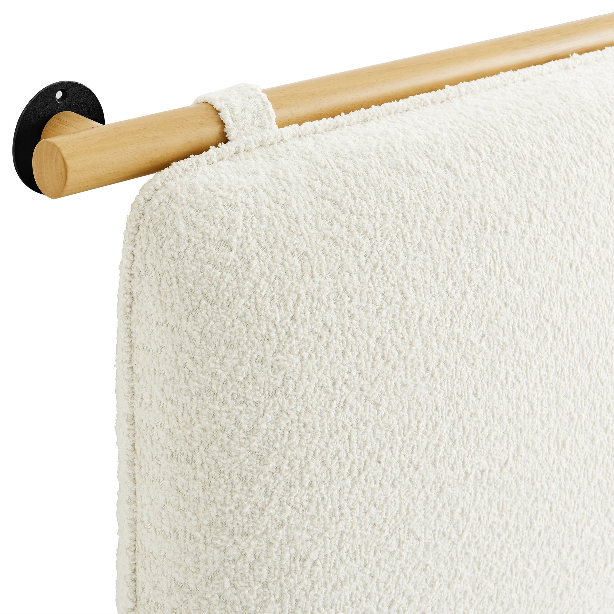 Anela Wall-Mounted Chenille Upholstered Full Headboard, Cream Natural