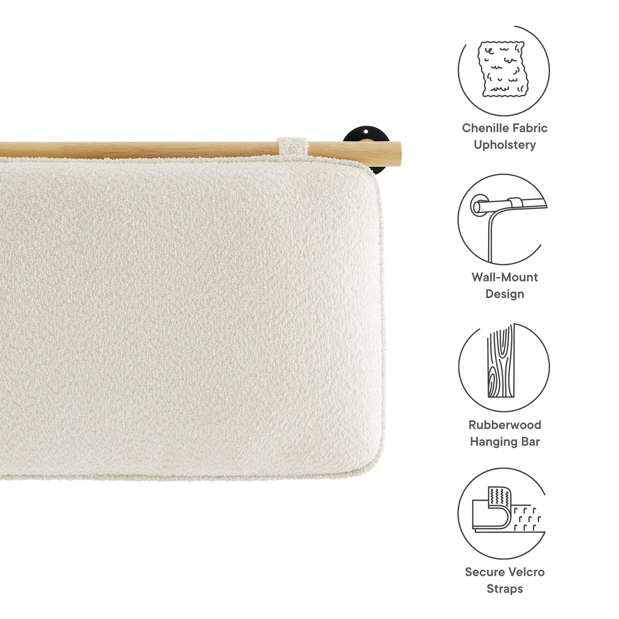 Anela Wall-Mounted Chenille Upholstered Full Headboard, Cream Natural