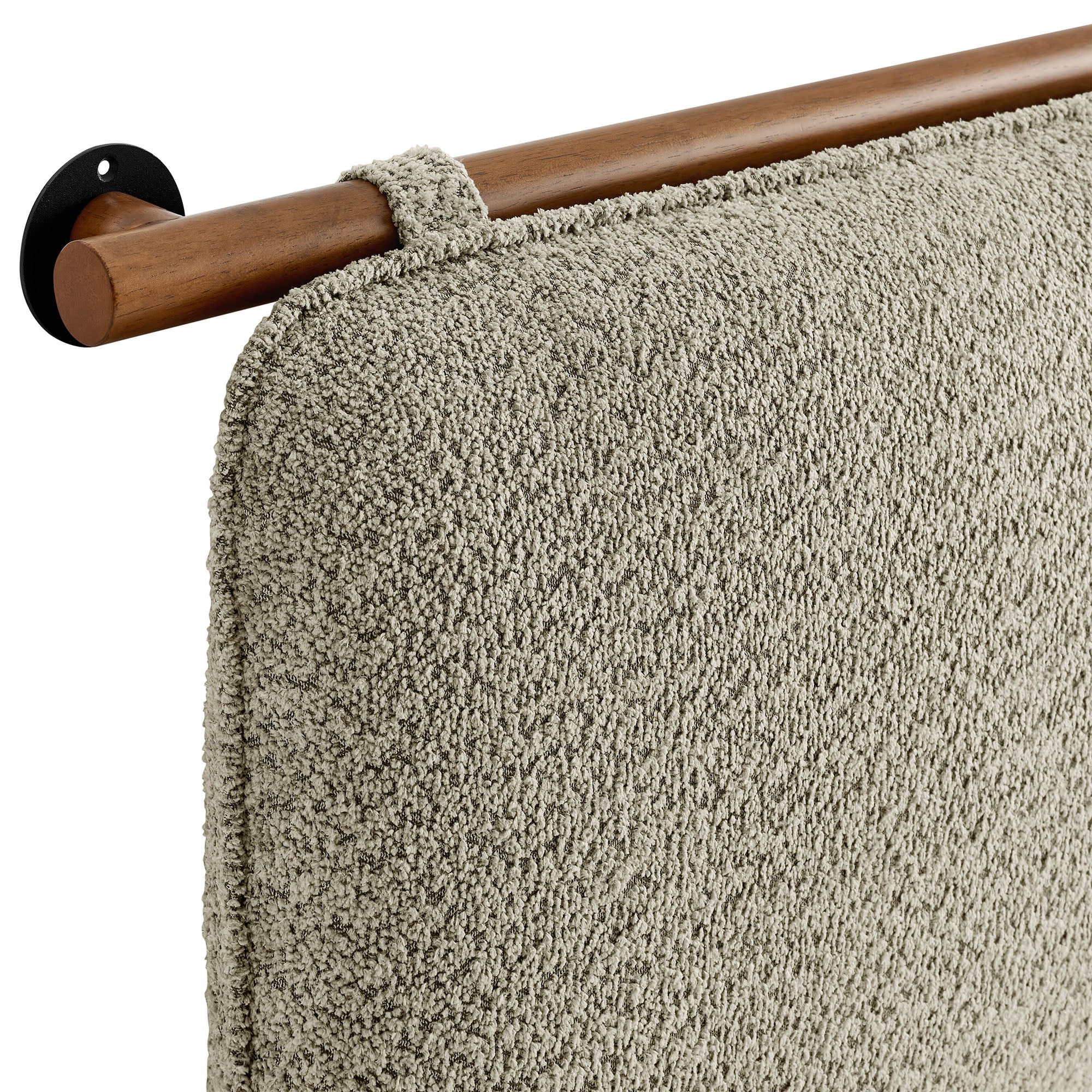 Anela Wall-Mounted Chenille Upholstered Full Headboard, Oatmeal Walnut