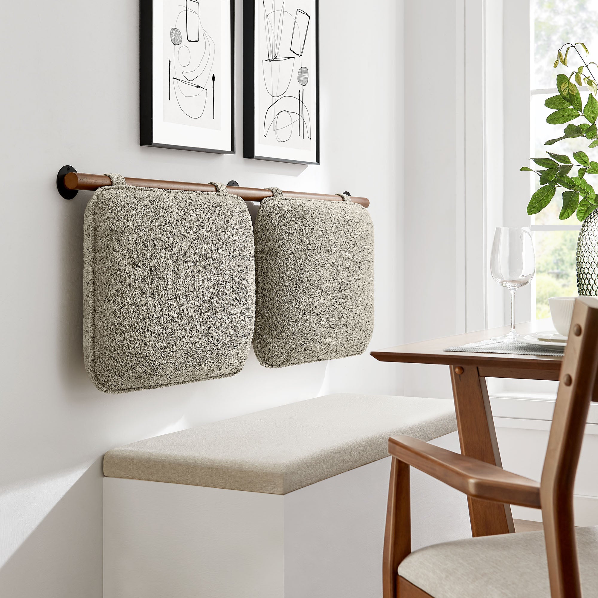 Anela Wall-Mounted Chenille Upholstered Full Headboard, Oatmeal Walnut