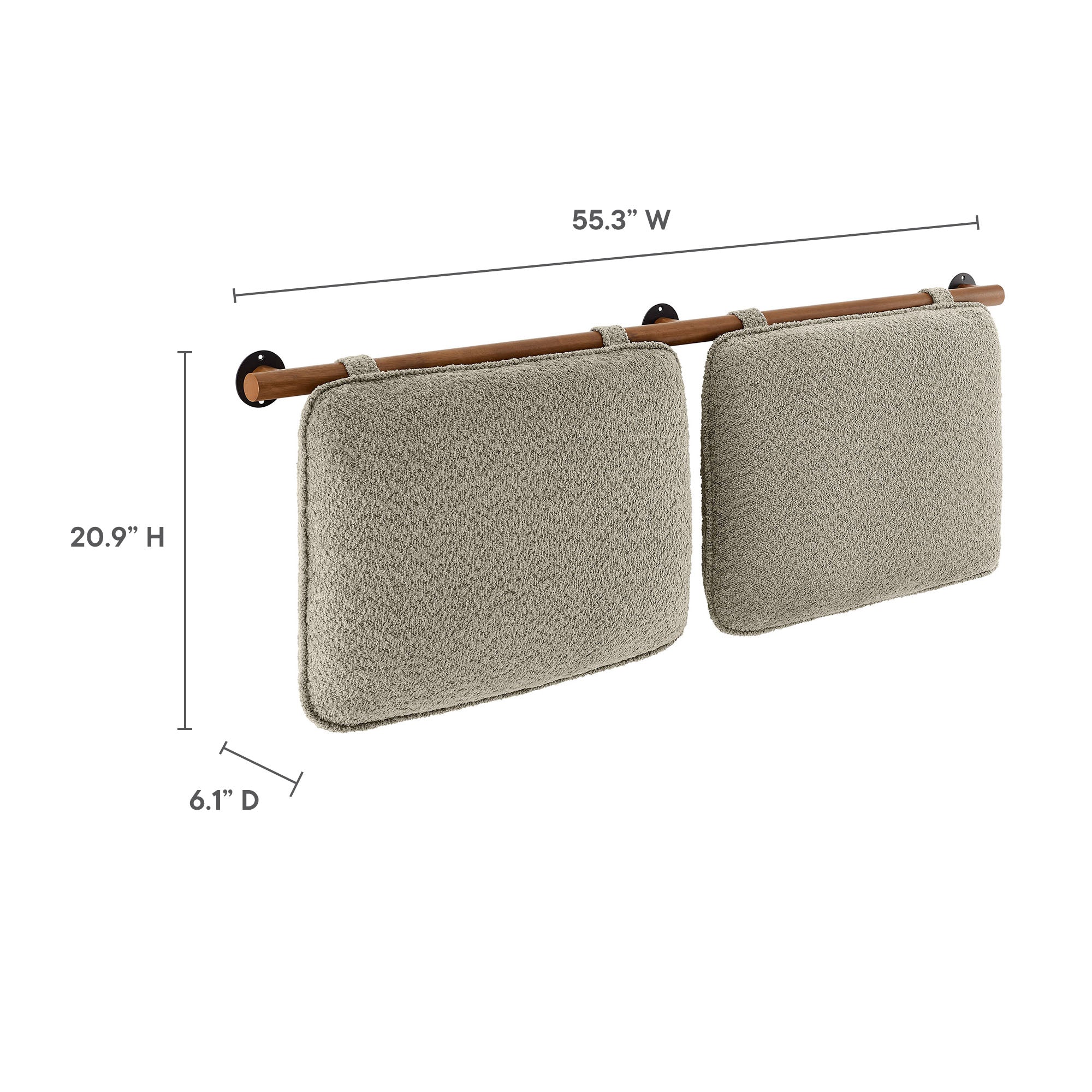 Anela Wall-Mounted Chenille Upholstered Full Headboard, Oatmeal Walnut