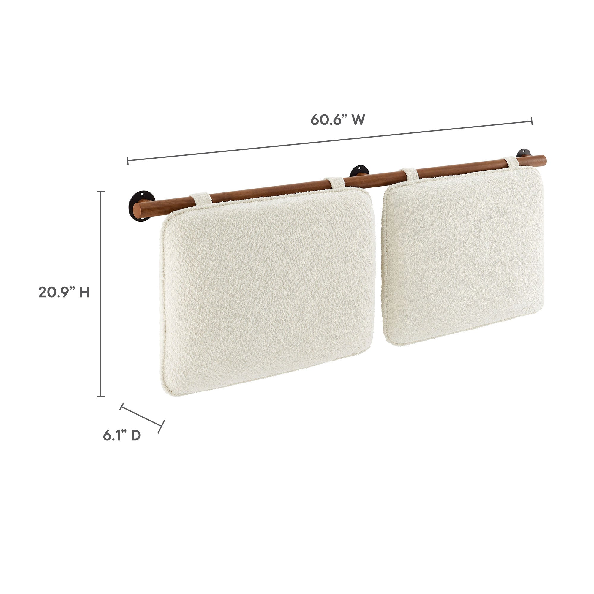 Anela Wall-Mounted Chenille Upholstered Queen Headboard, Cream Walnut