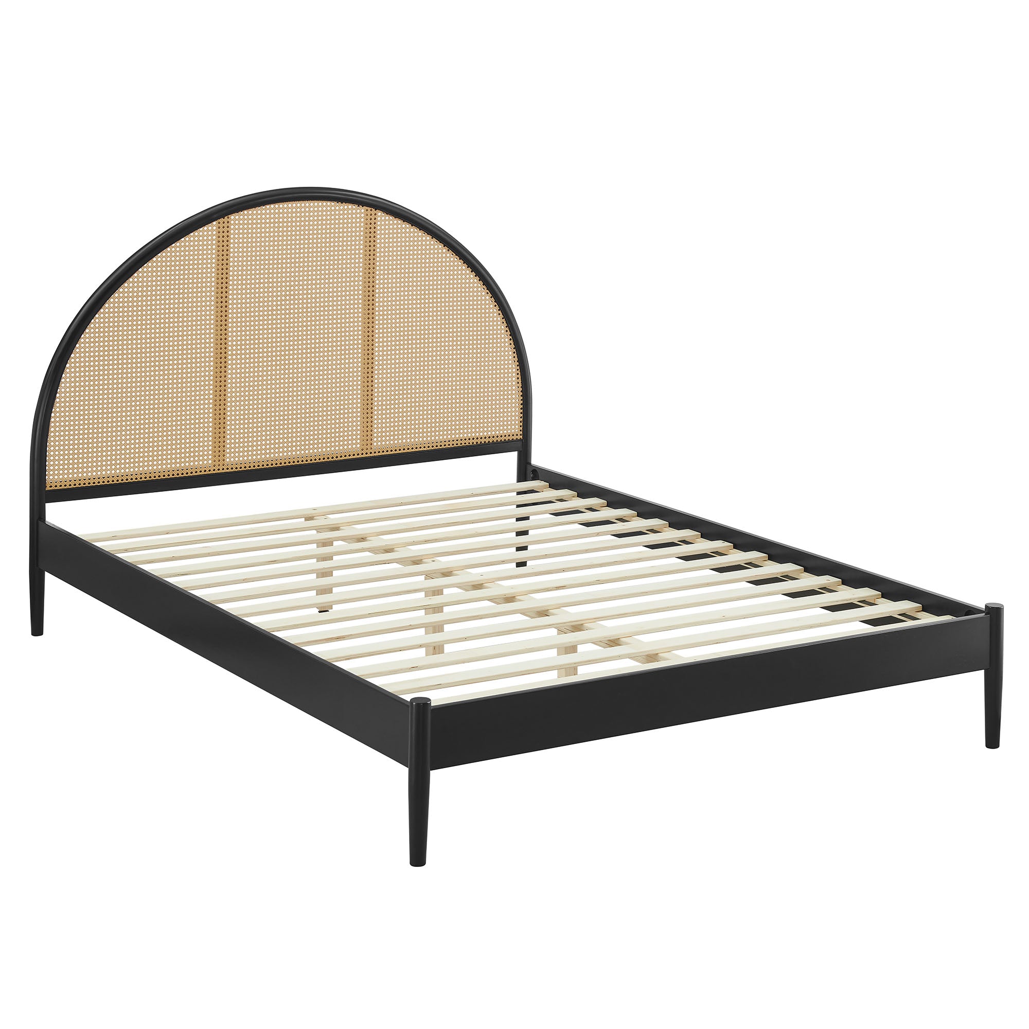 Odette Queen Arched Rattan Cane Platform Bed, Black