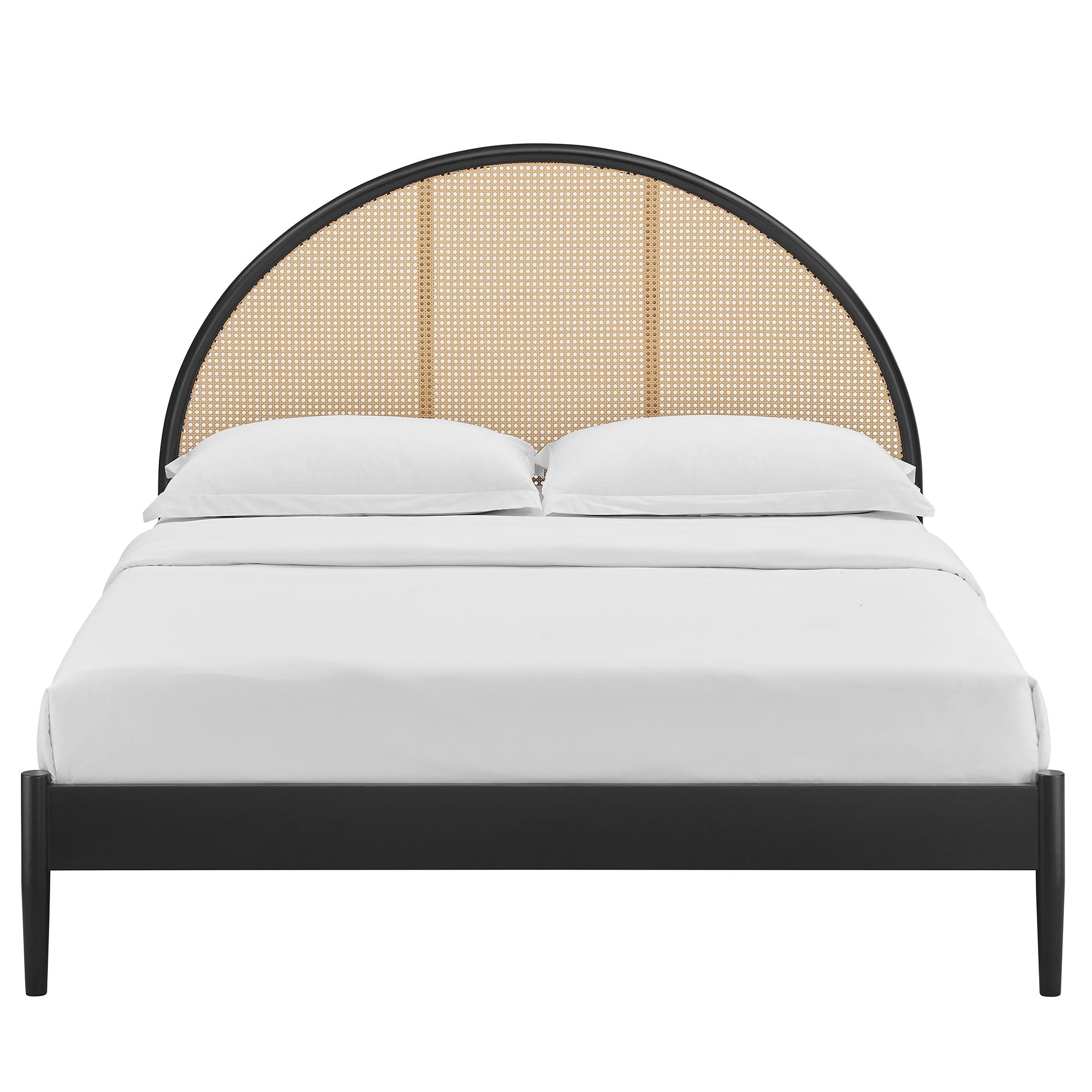 Odette Queen Arched Rattan Cane Platform Bed, Black