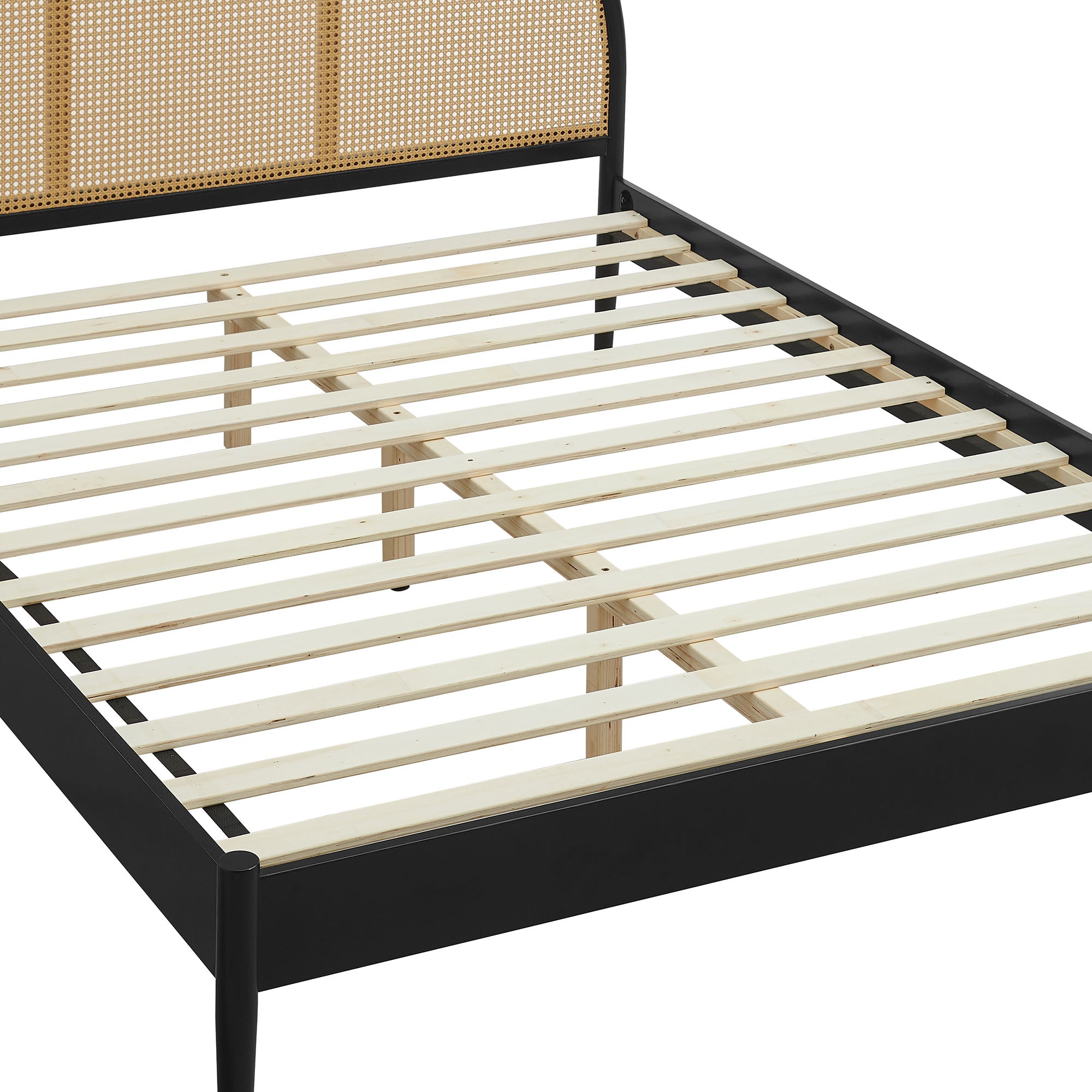 Odette Queen Arched Rattan Cane Platform Bed, Black