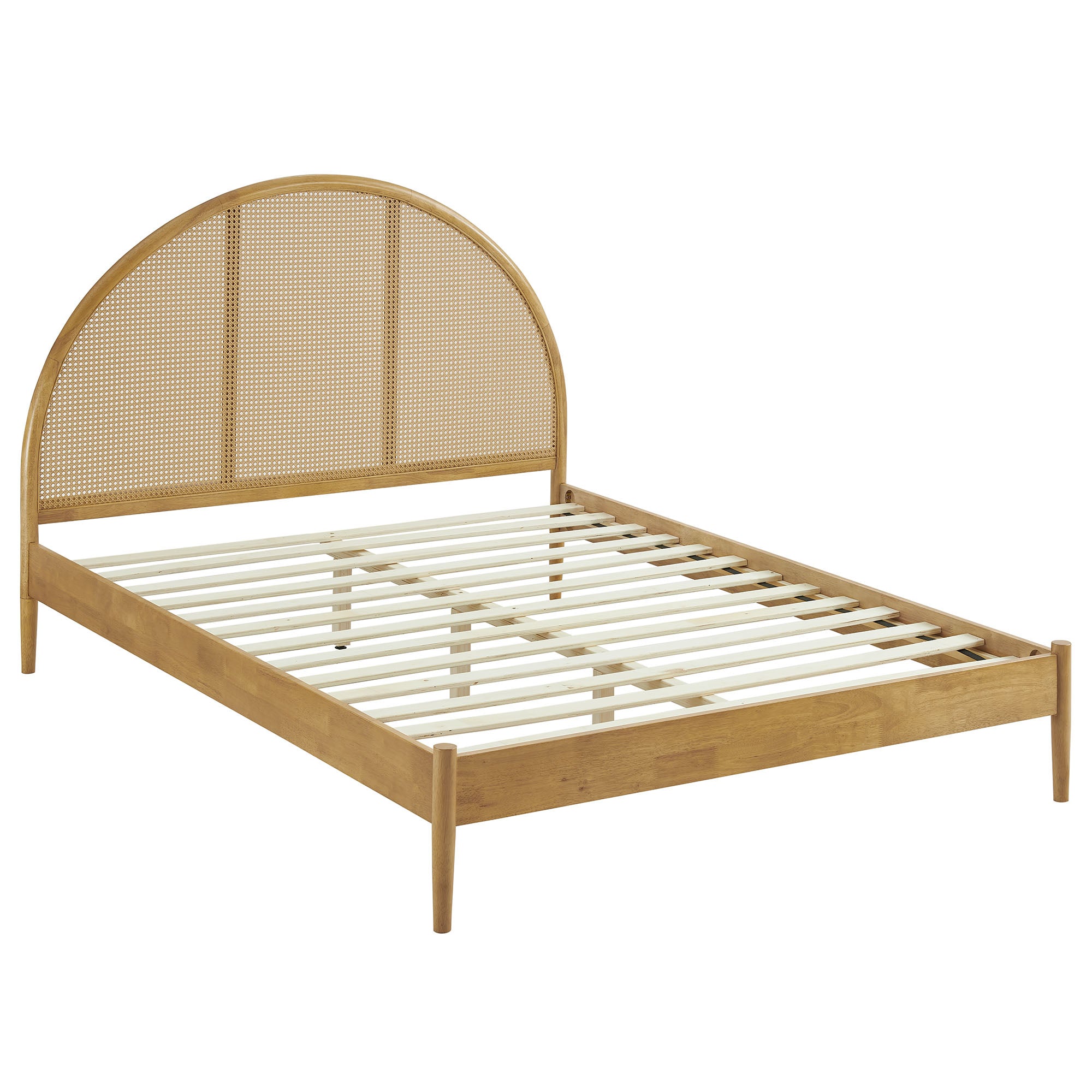 Odette Queen Arched Rattan Cane Platform Bed, Oak