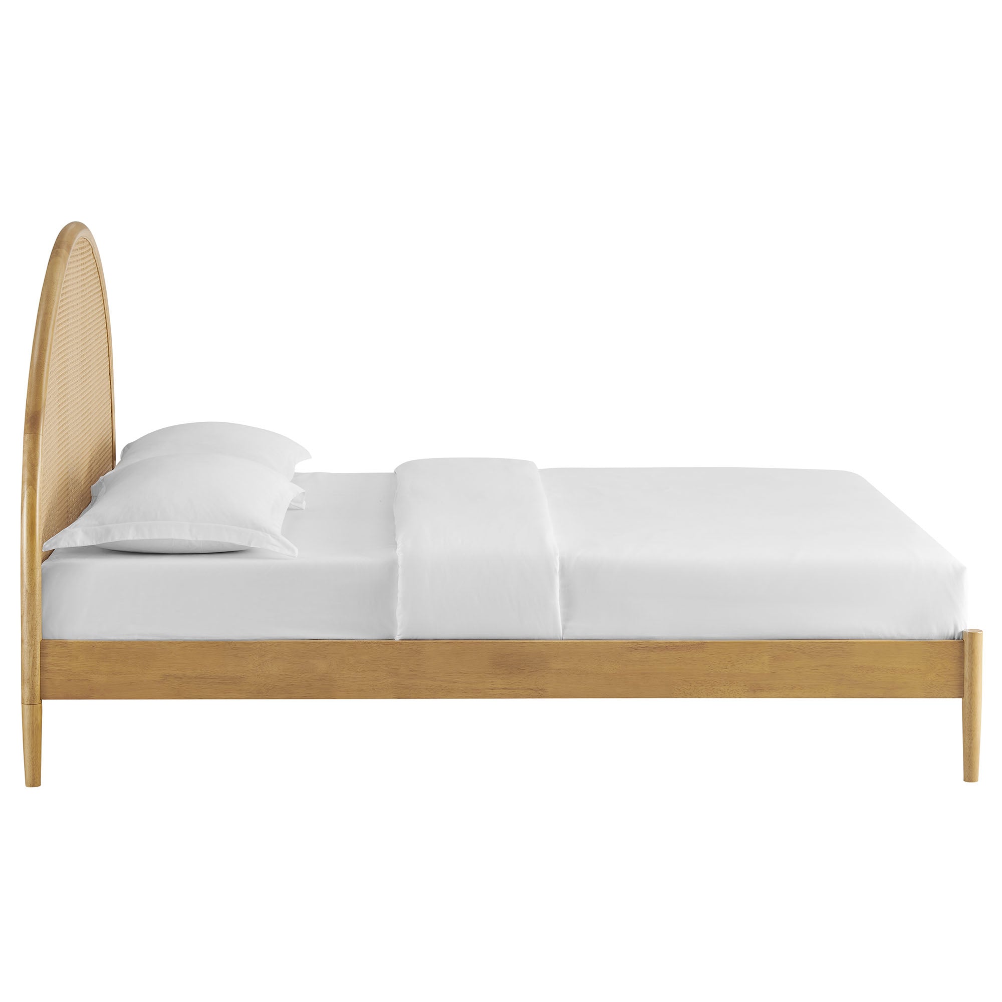 Odette Queen Arched Rattan Cane Platform Bed, Oak