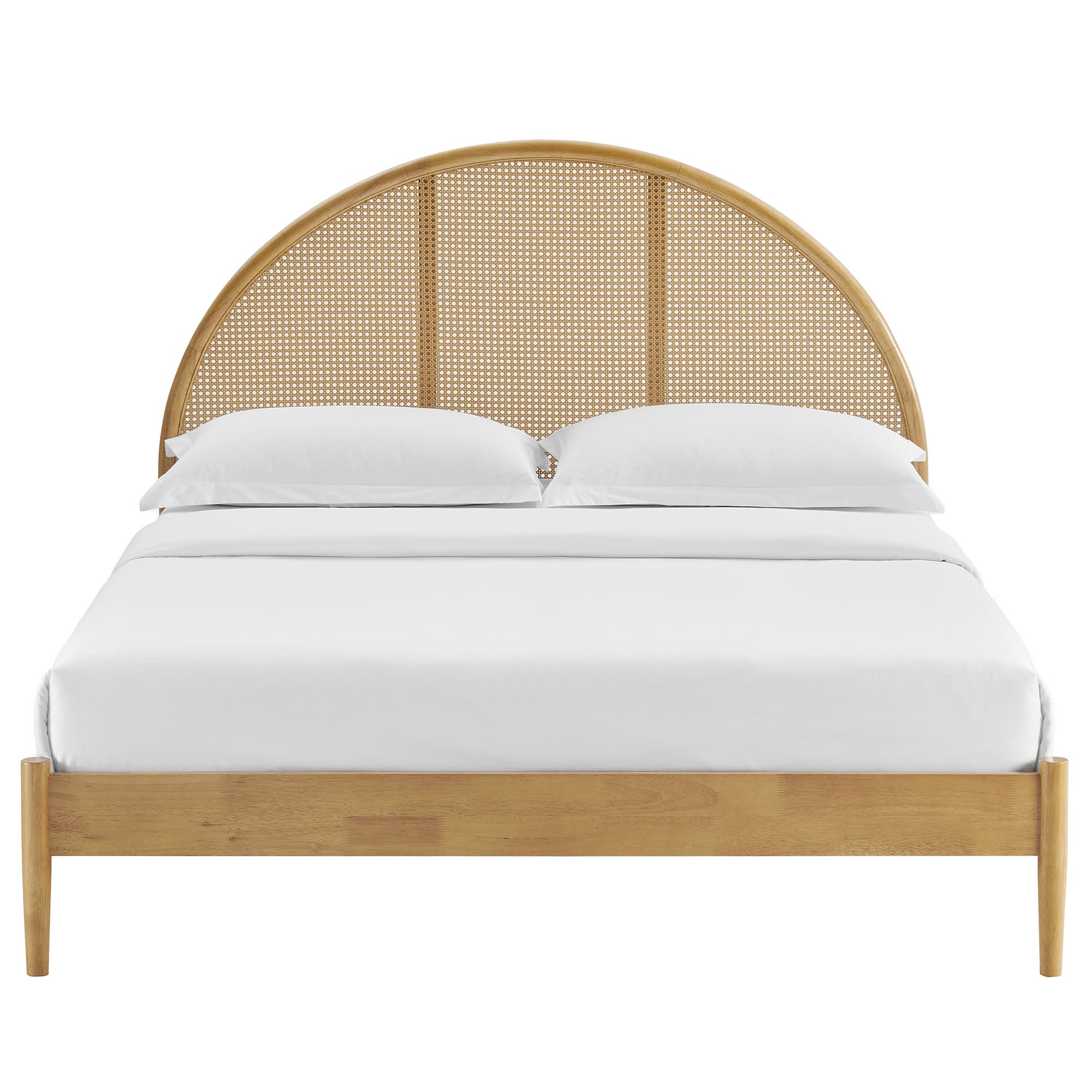 Odette Queen Arched Rattan Cane Platform Bed, Oak