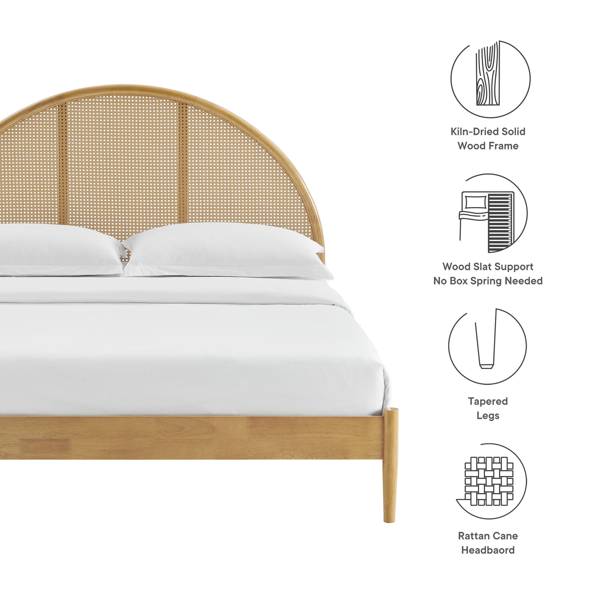 Odette Queen Arched Rattan Cane Platform Bed, Oak