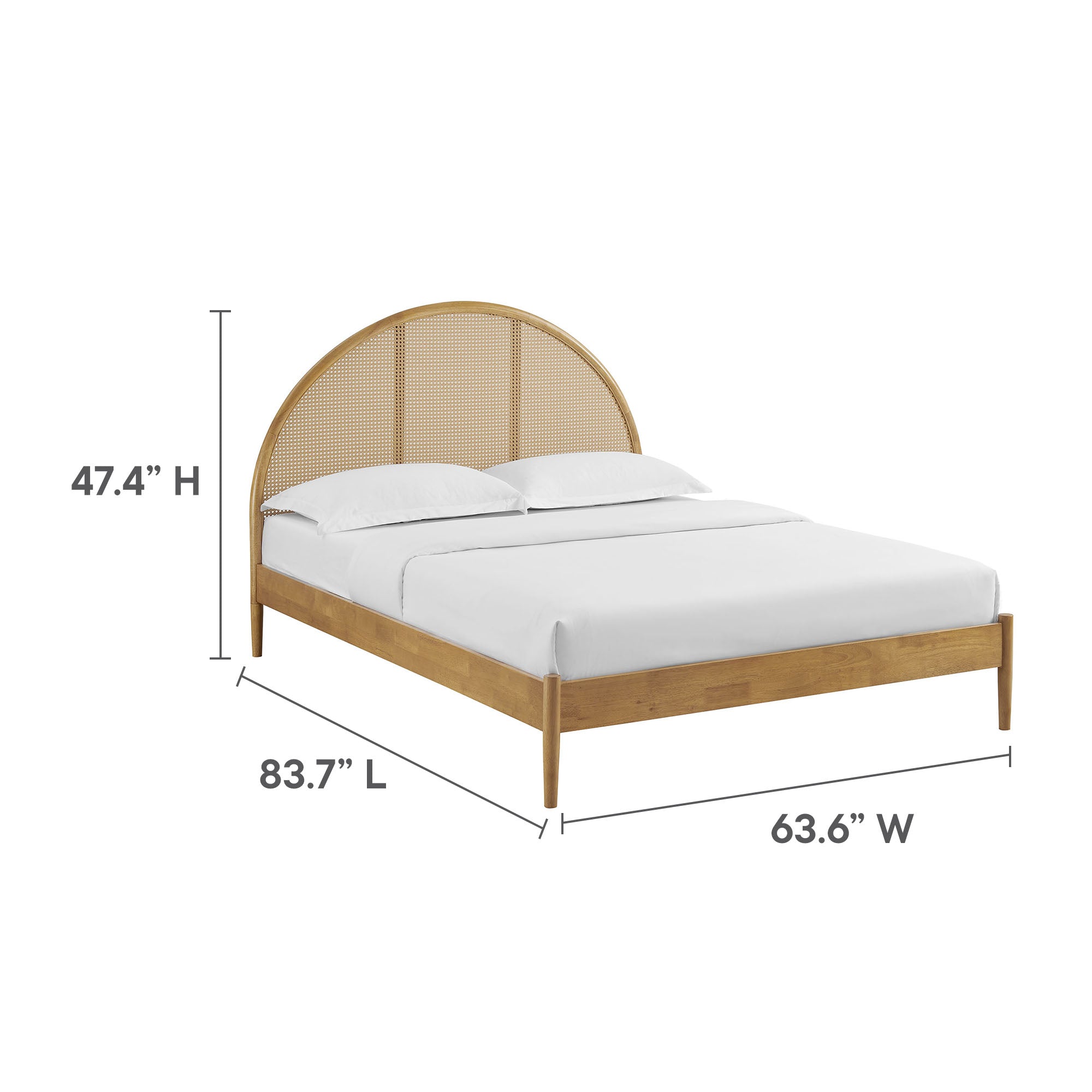 Odette Queen Arched Rattan Cane Platform Bed, Oak