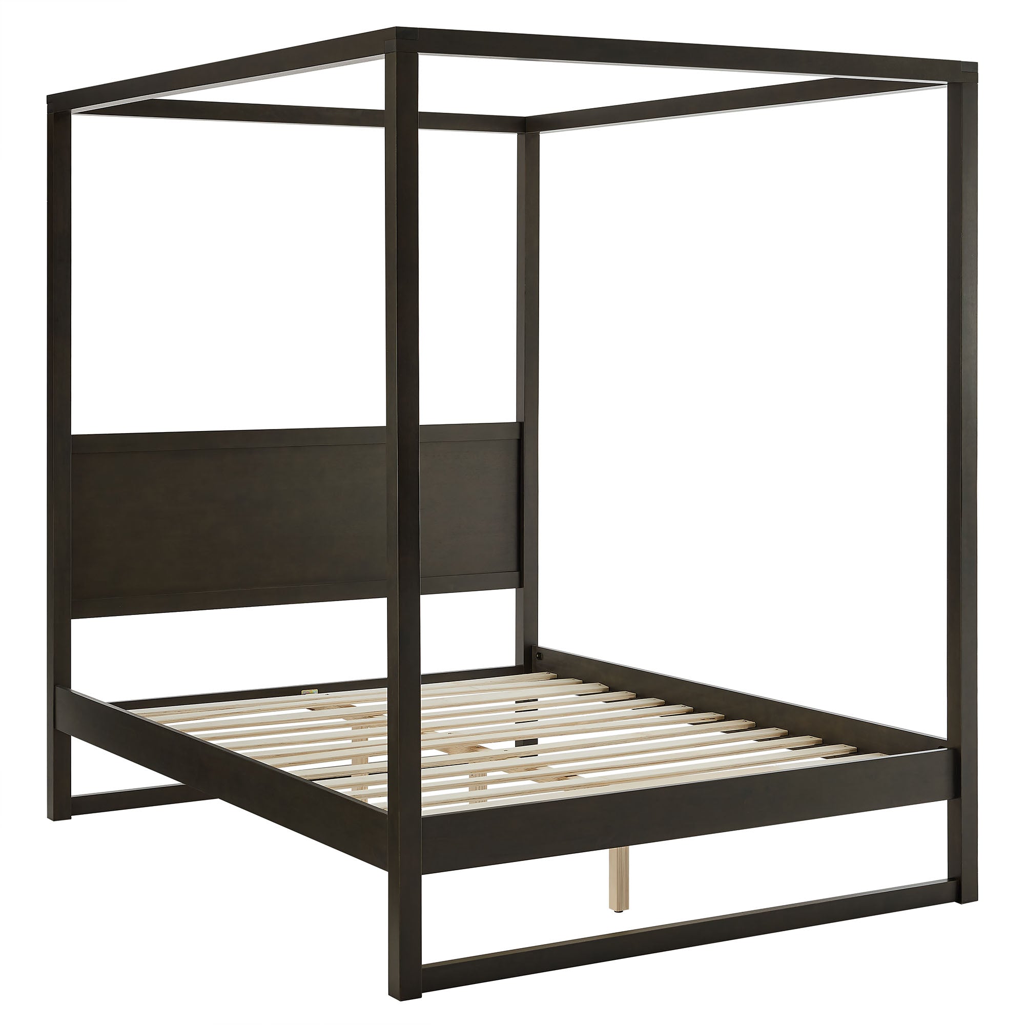 Alva King Wood Canopy Platform Bed, Smoked Oak