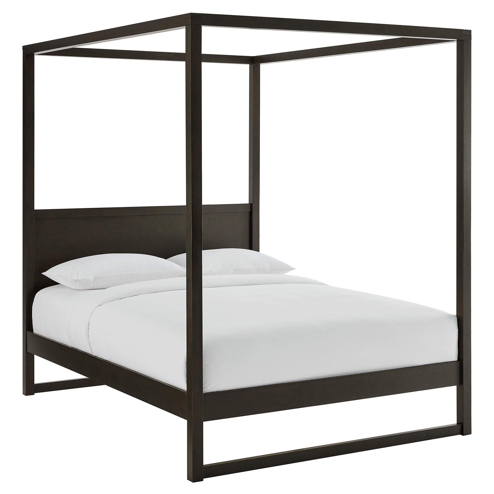 Alva King Wood Canopy Platform Bed, Smoked Oak