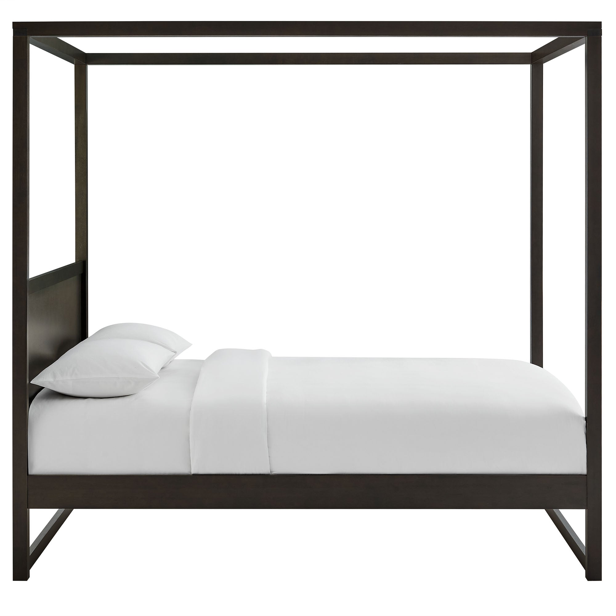 Alva King Wood Canopy Platform Bed, Smoked Oak