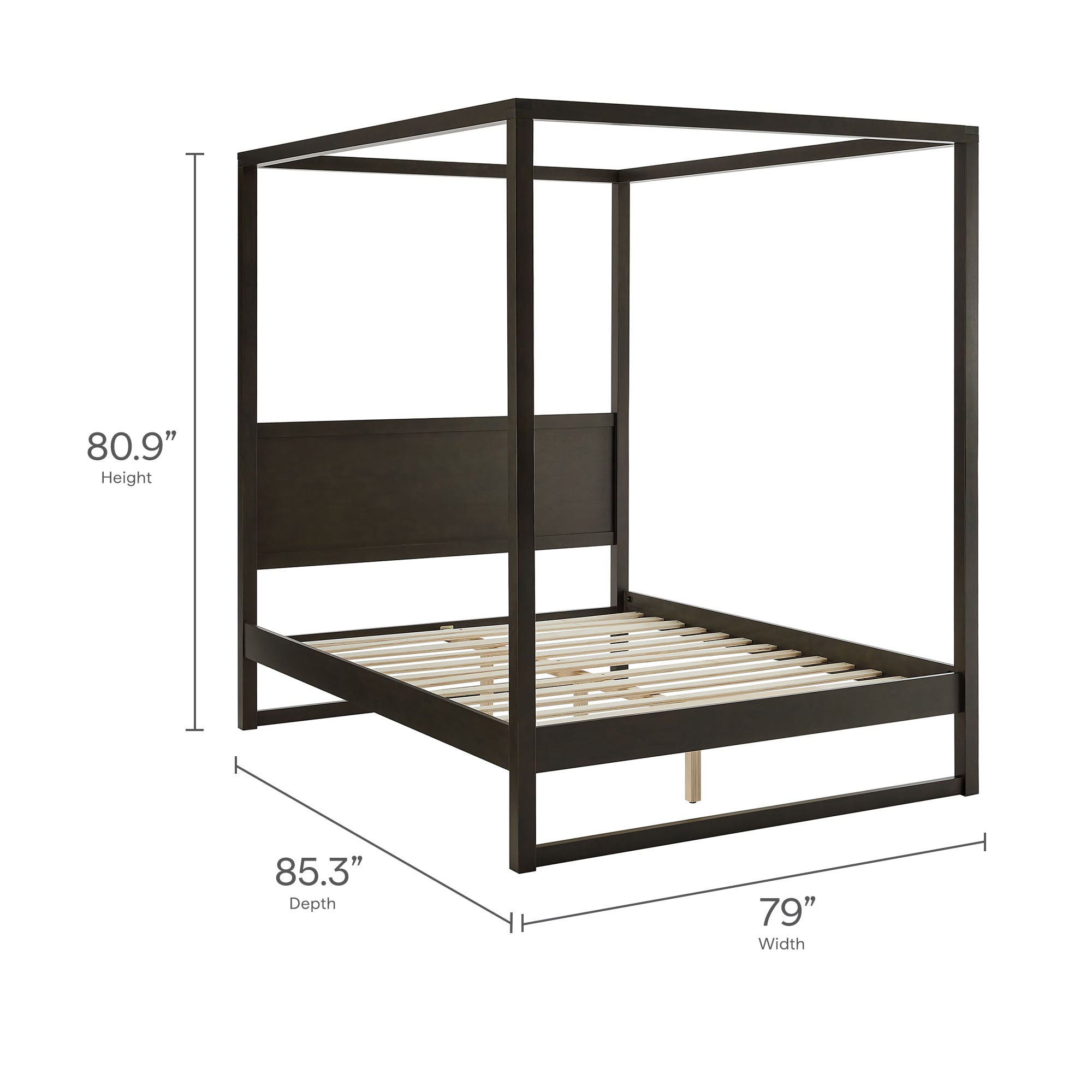 Alva King Wood Canopy Platform Bed, Smoked Oak