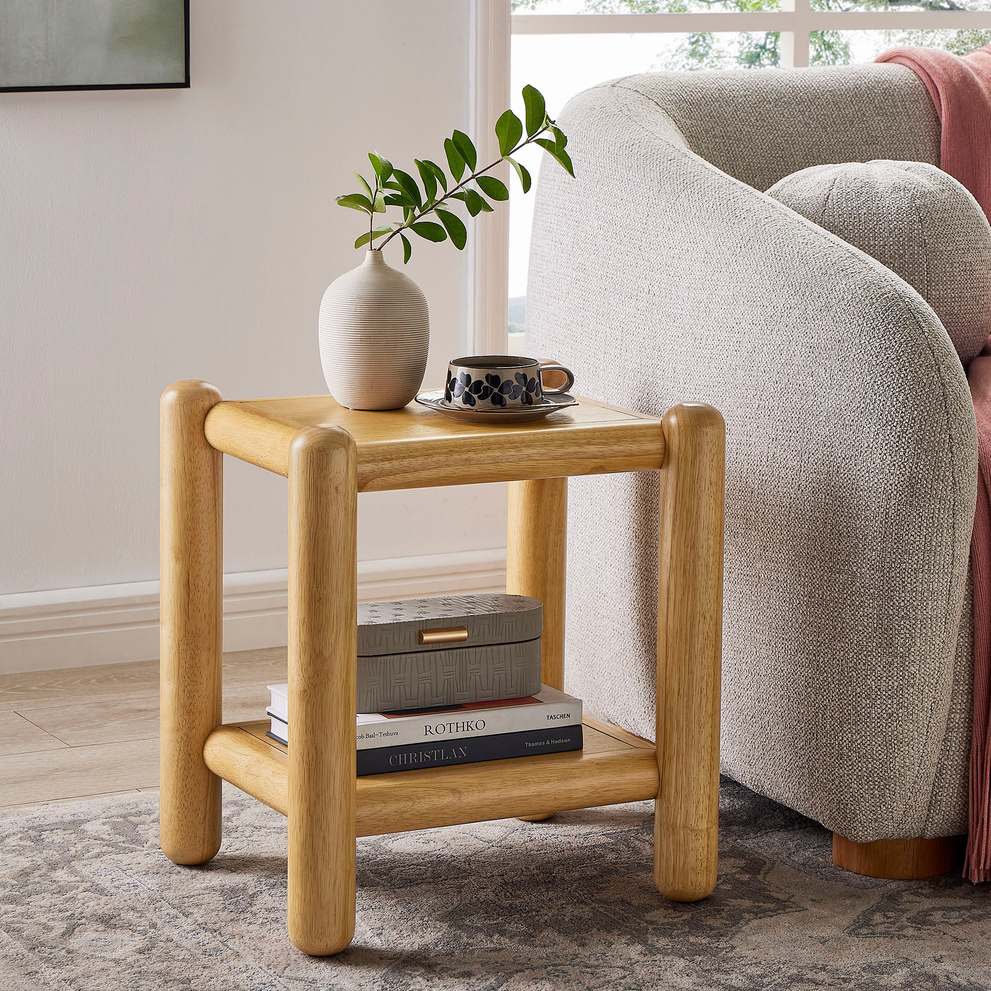 Arcus Rectangular 2-Tier Side Table, Oak