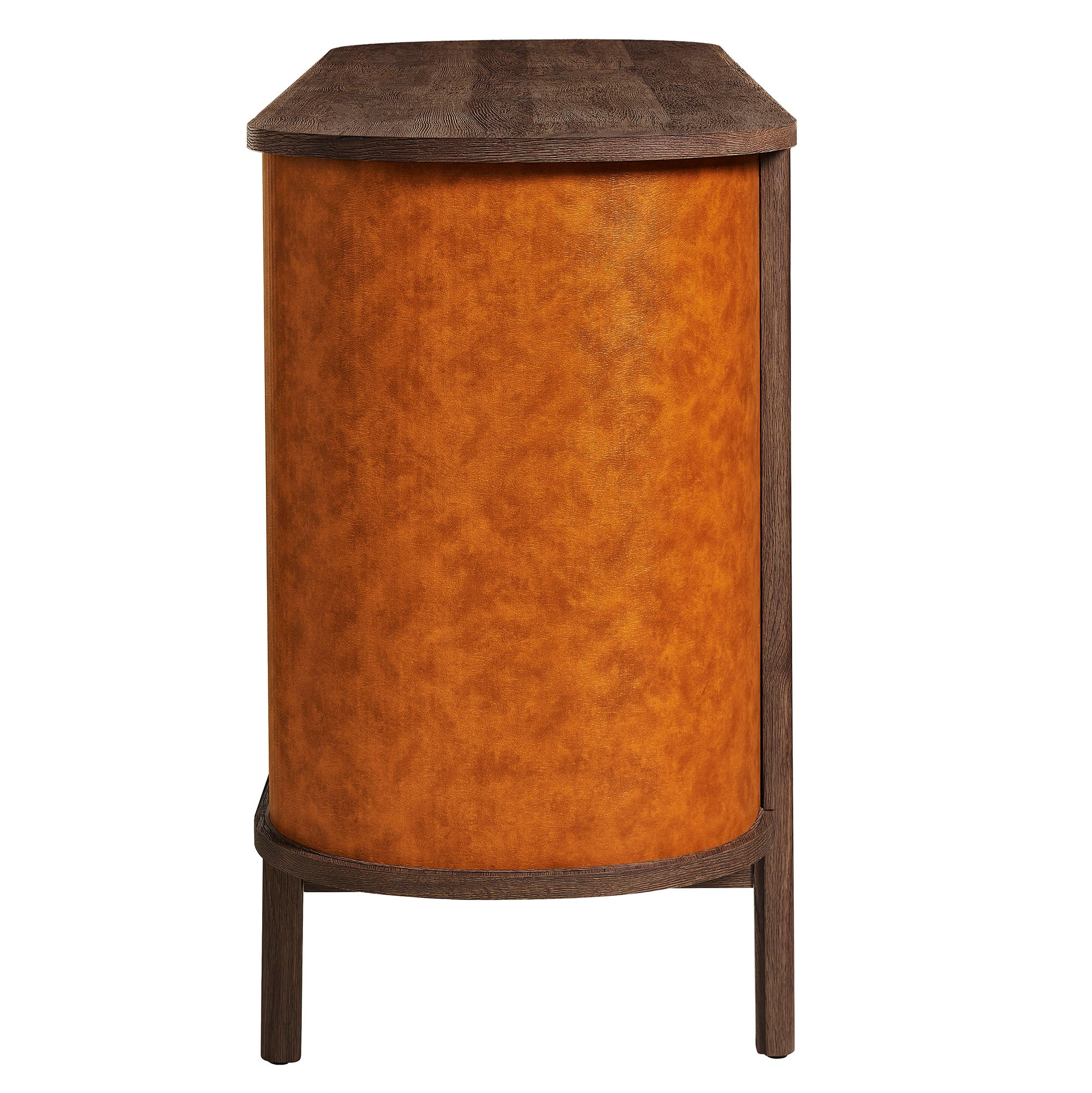 Coralie Curved 6-Drawer Vegan Leather Oval Dresser, Walnut Tan