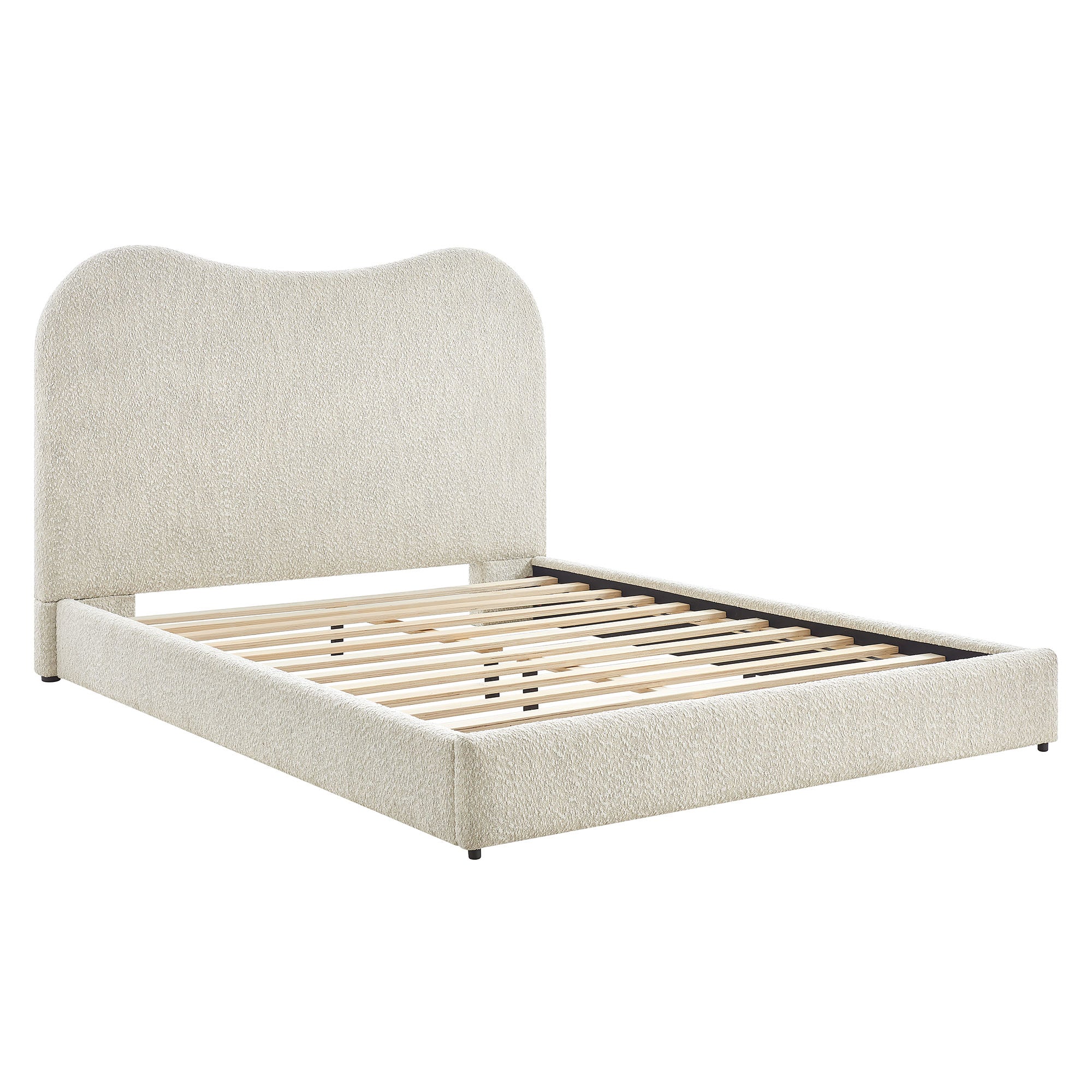 Seluna Boucle Queen Platform Bed, Pearl
