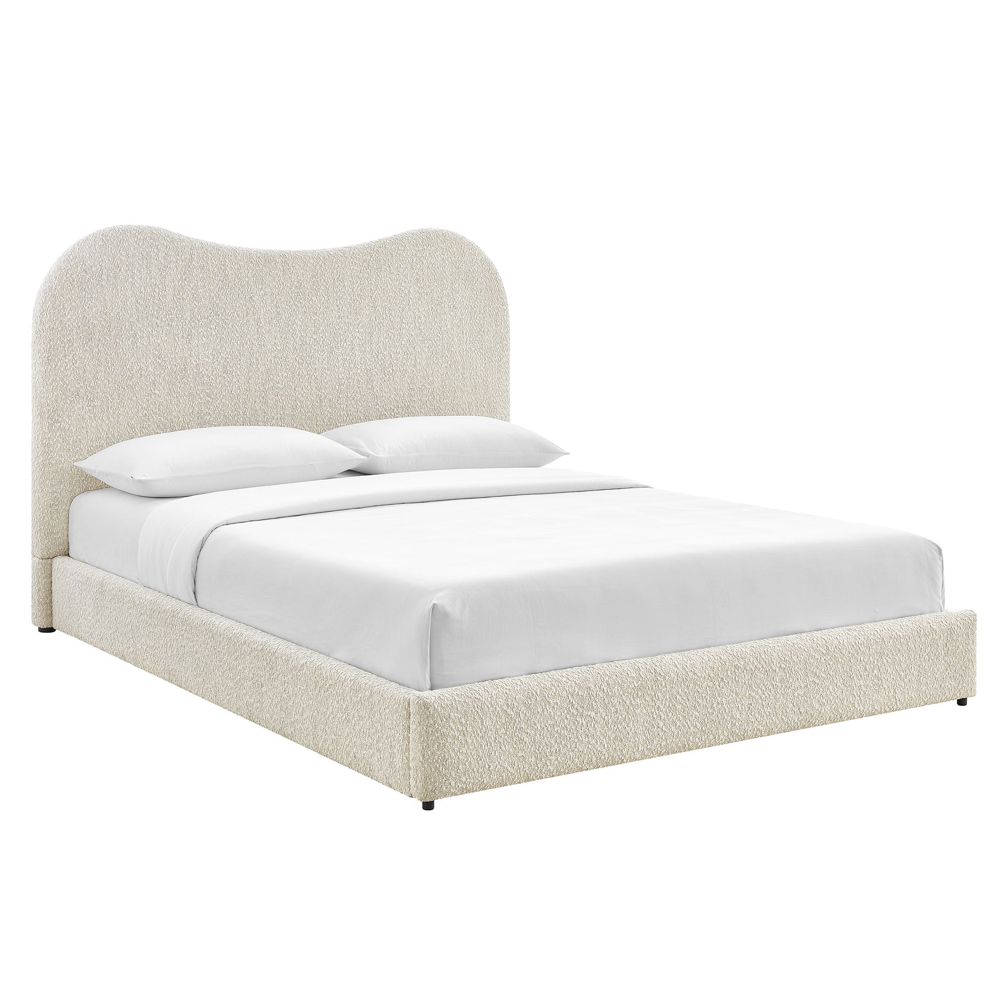 Seluna Boucle Queen Platform Bed, Pearl