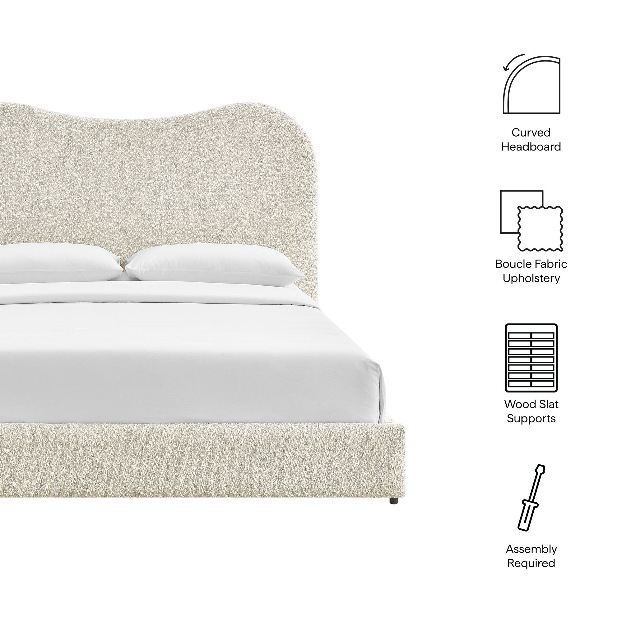 Seluna Boucle Queen Platform Bed, Pearl