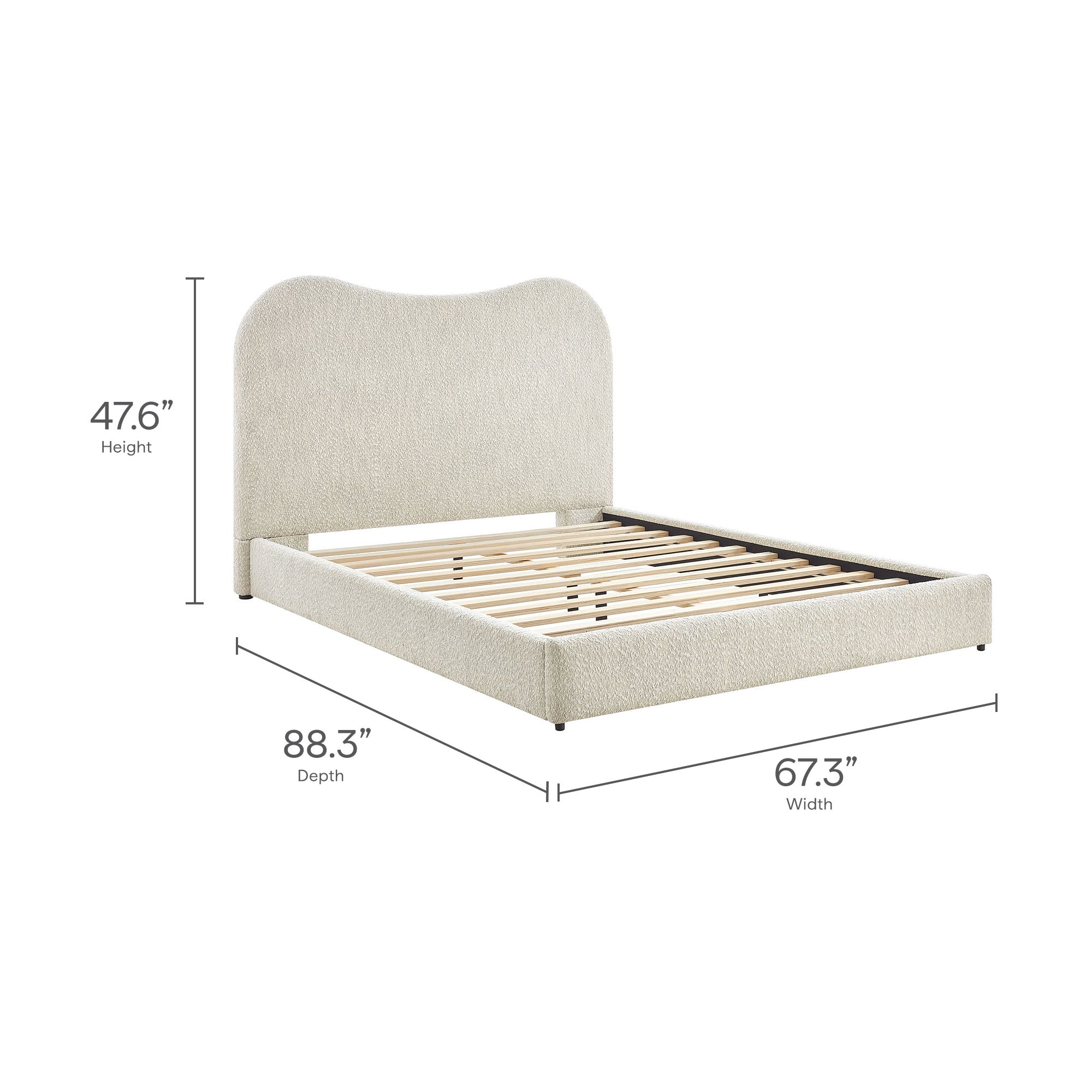 Seluna Boucle Queen Platform Bed, Pearl