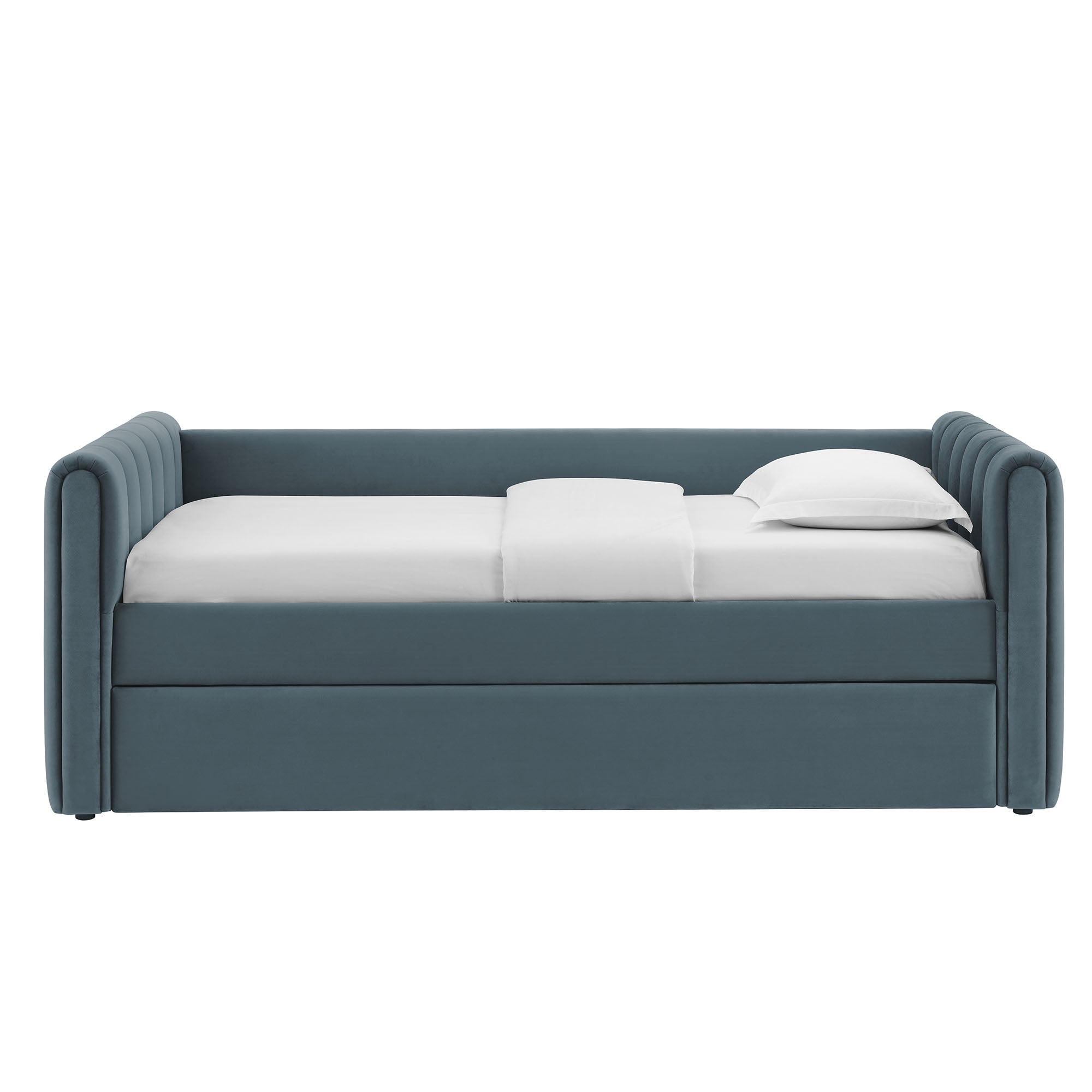 Veyla Channel Tufted Performance Velvet Twin Daybed With Trundle, Cadet Blue