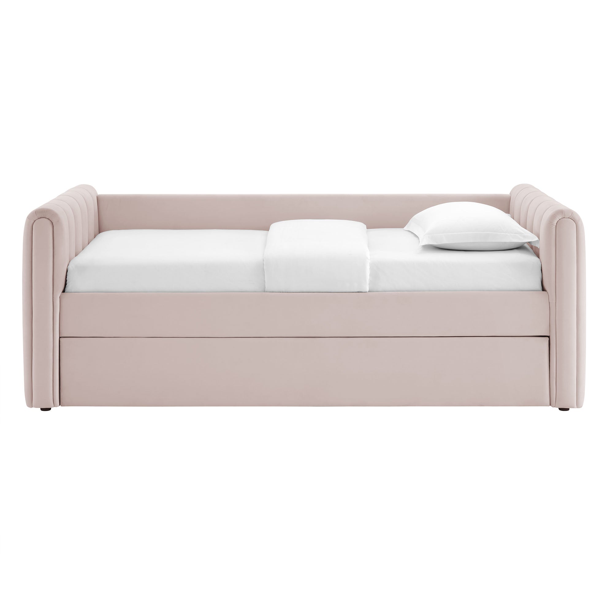 Veyla Channel Tufted Performance Velvet Twin Daybed With Trundle, Pink