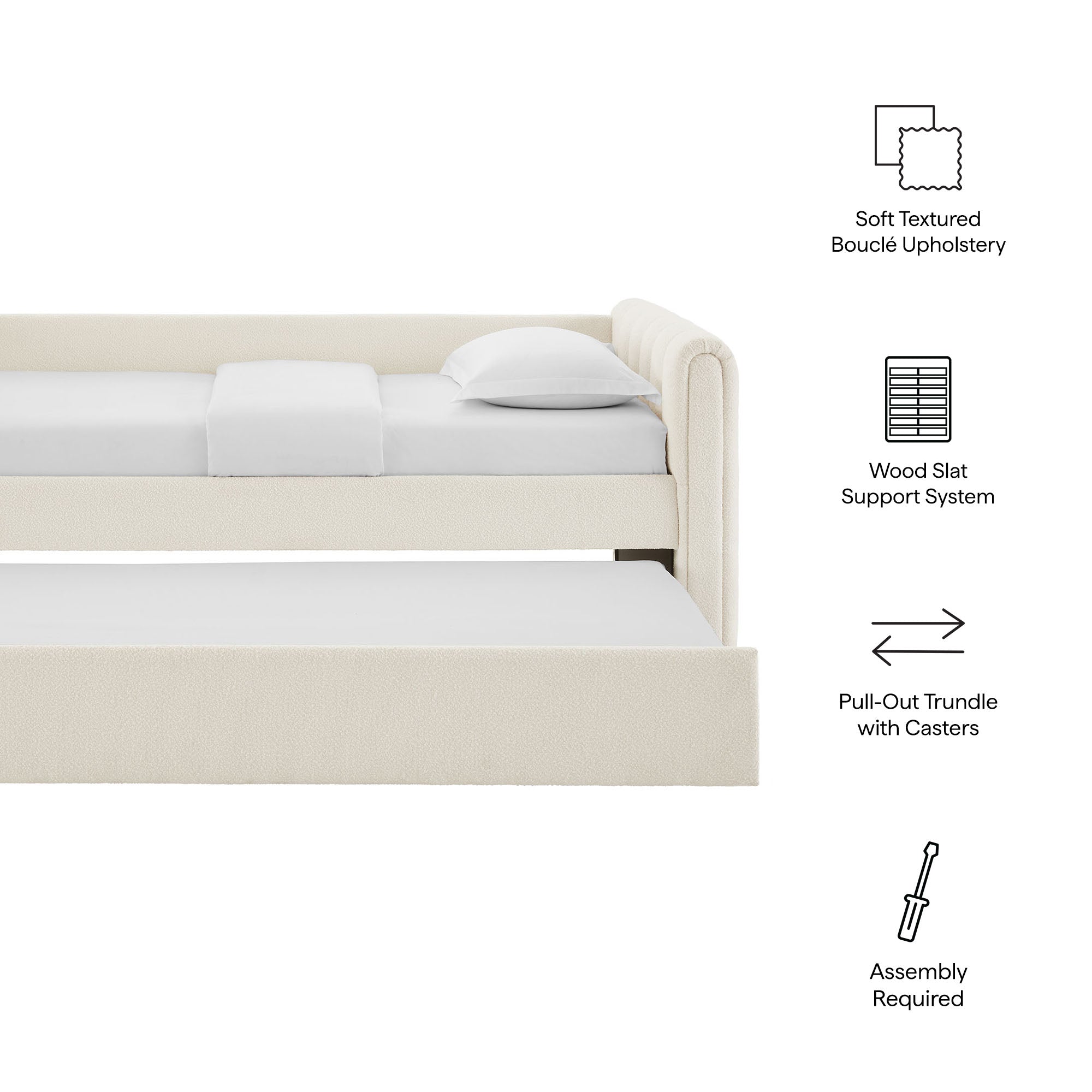 Veyla Channel Tufted Boucle Twin Daybed With Trundle, Cloud