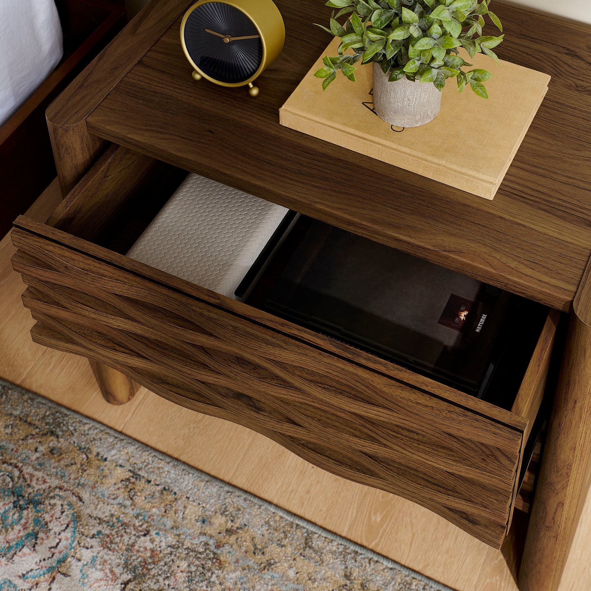 Emric Wave Nightstand, Walnut