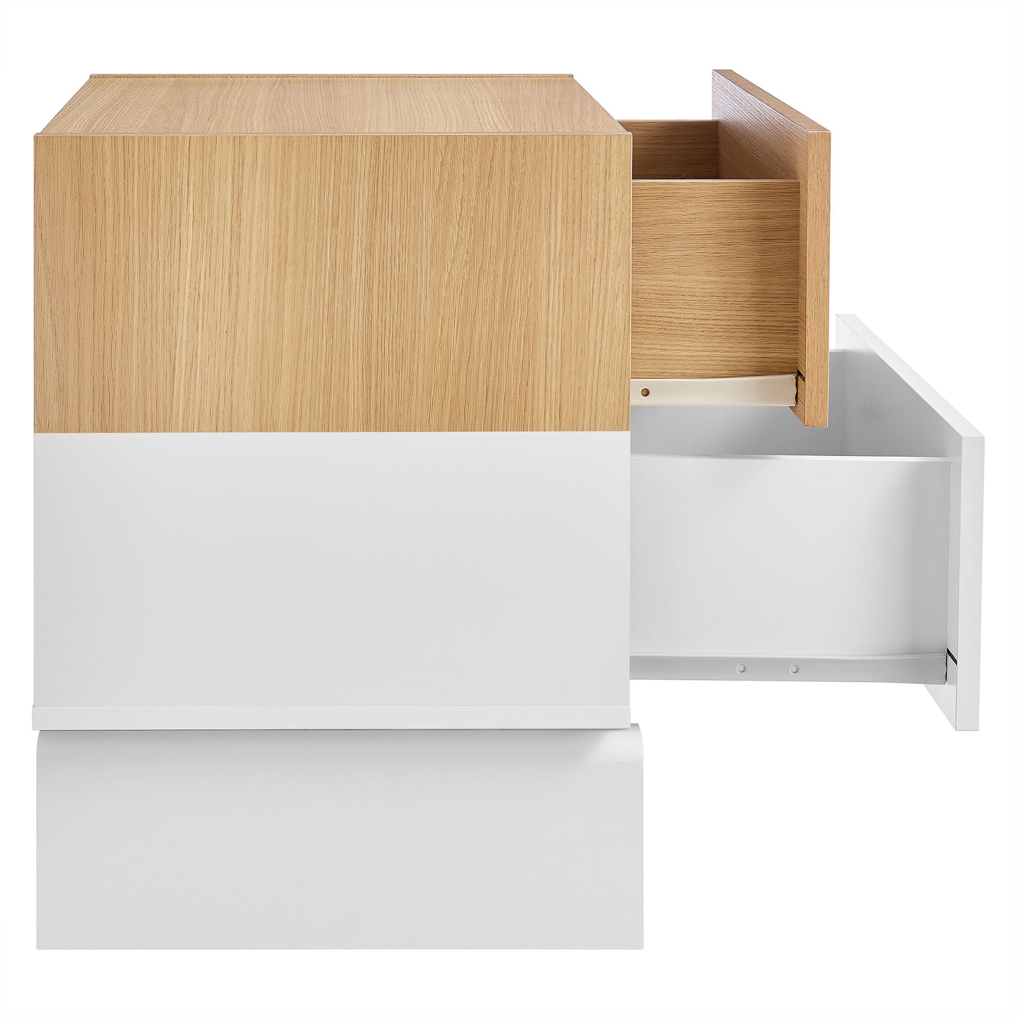 Nolia 2-Drawer Color Block Nightstand, Oak White