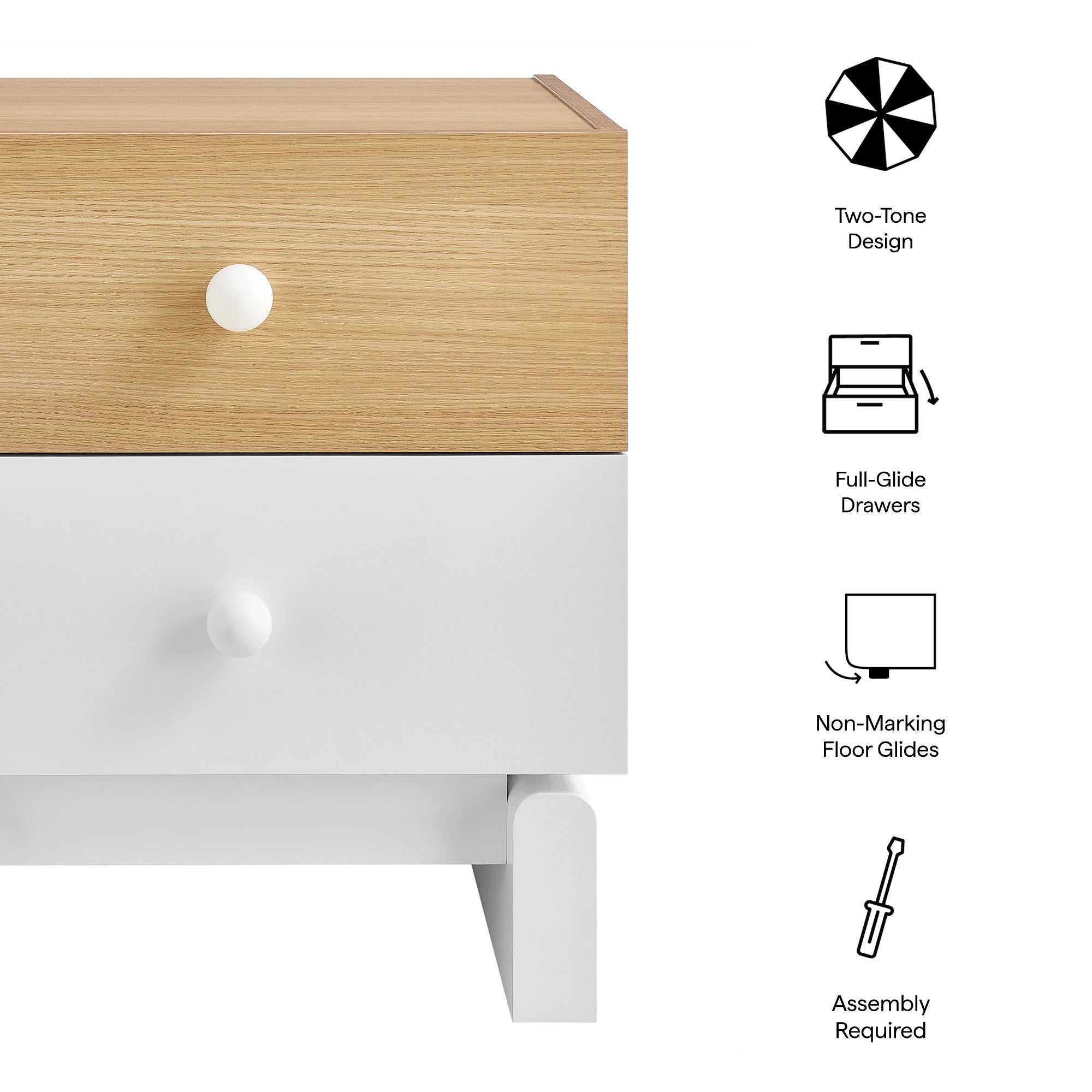 Nolia 2-Drawer Color Block Nightstand, Oak White
