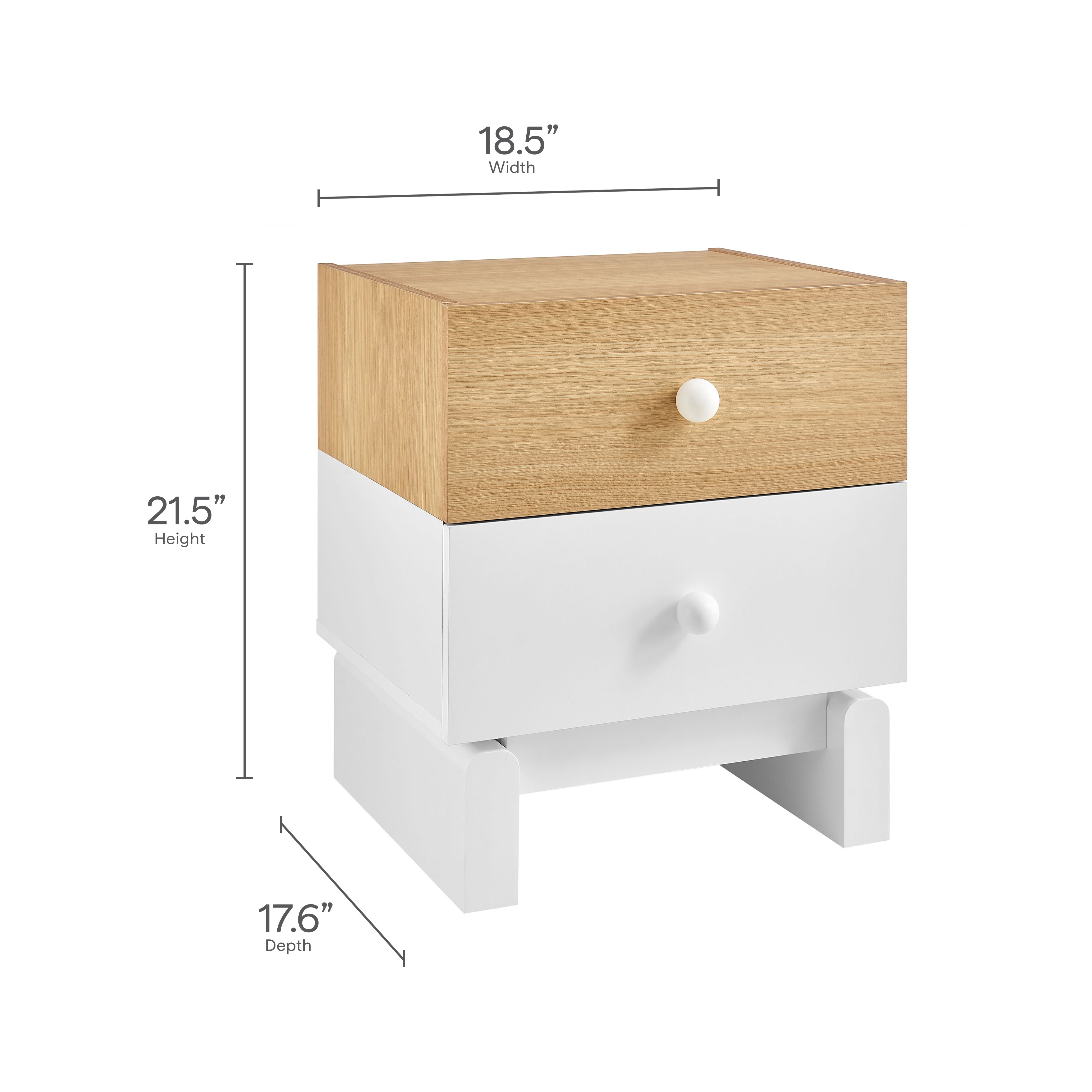 Nolia 2-Drawer Color Block Nightstand, Oak White