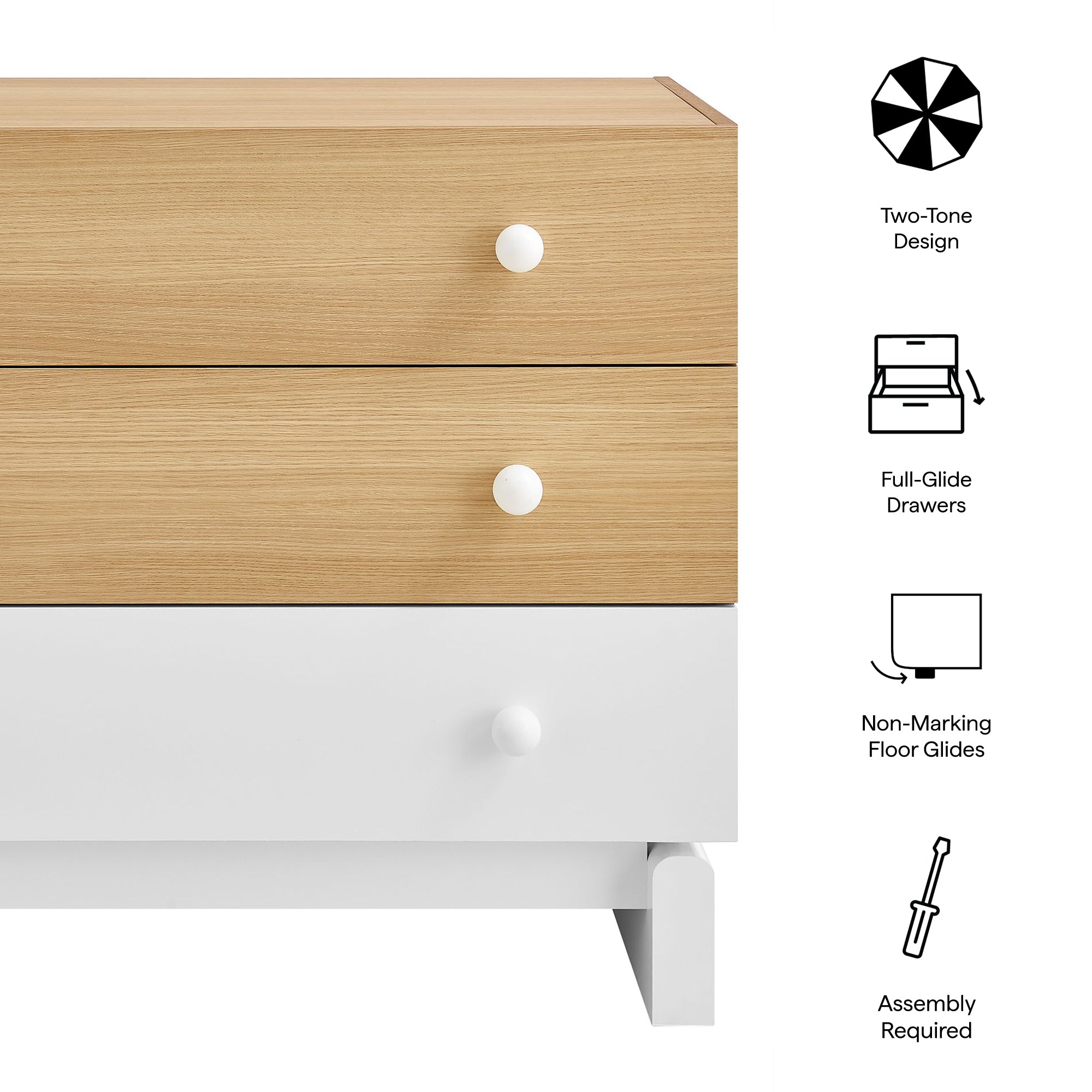 Nolia 3-Drawer Color Block Dresser, Oak White