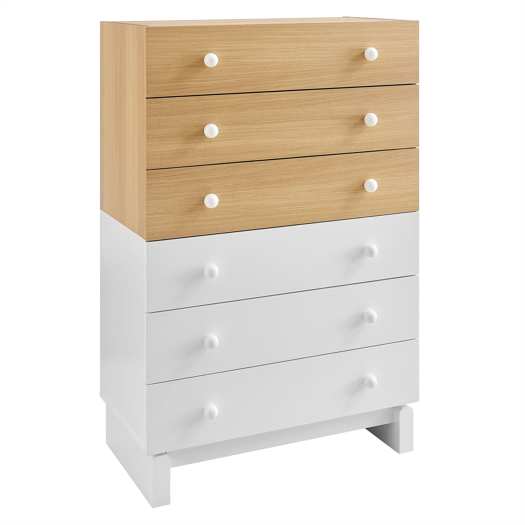 Nolia 6-Drawer Color Block Dresser Chest, Oak White