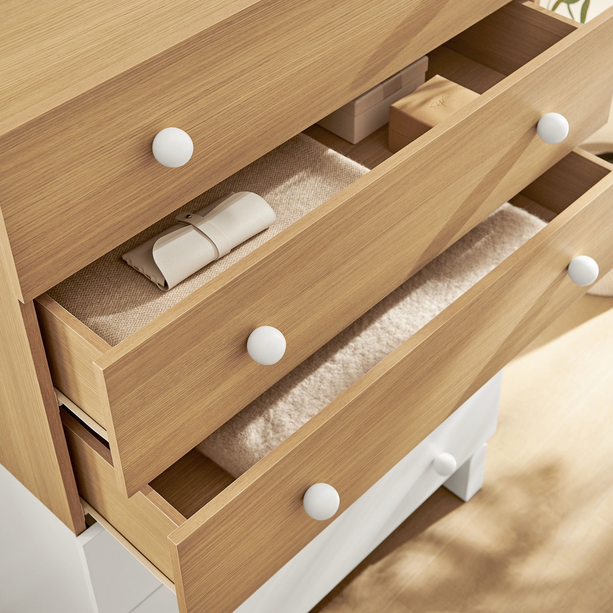 Nolia 6-Drawer Color Block Dresser Chest, Oak White